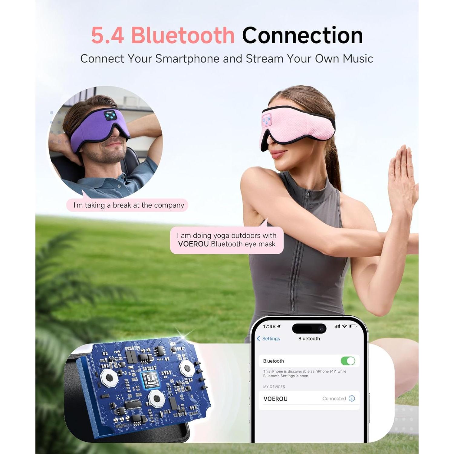 Auriculares para dormir Voerou Bluetooth 5.4, máscara 3D rosa