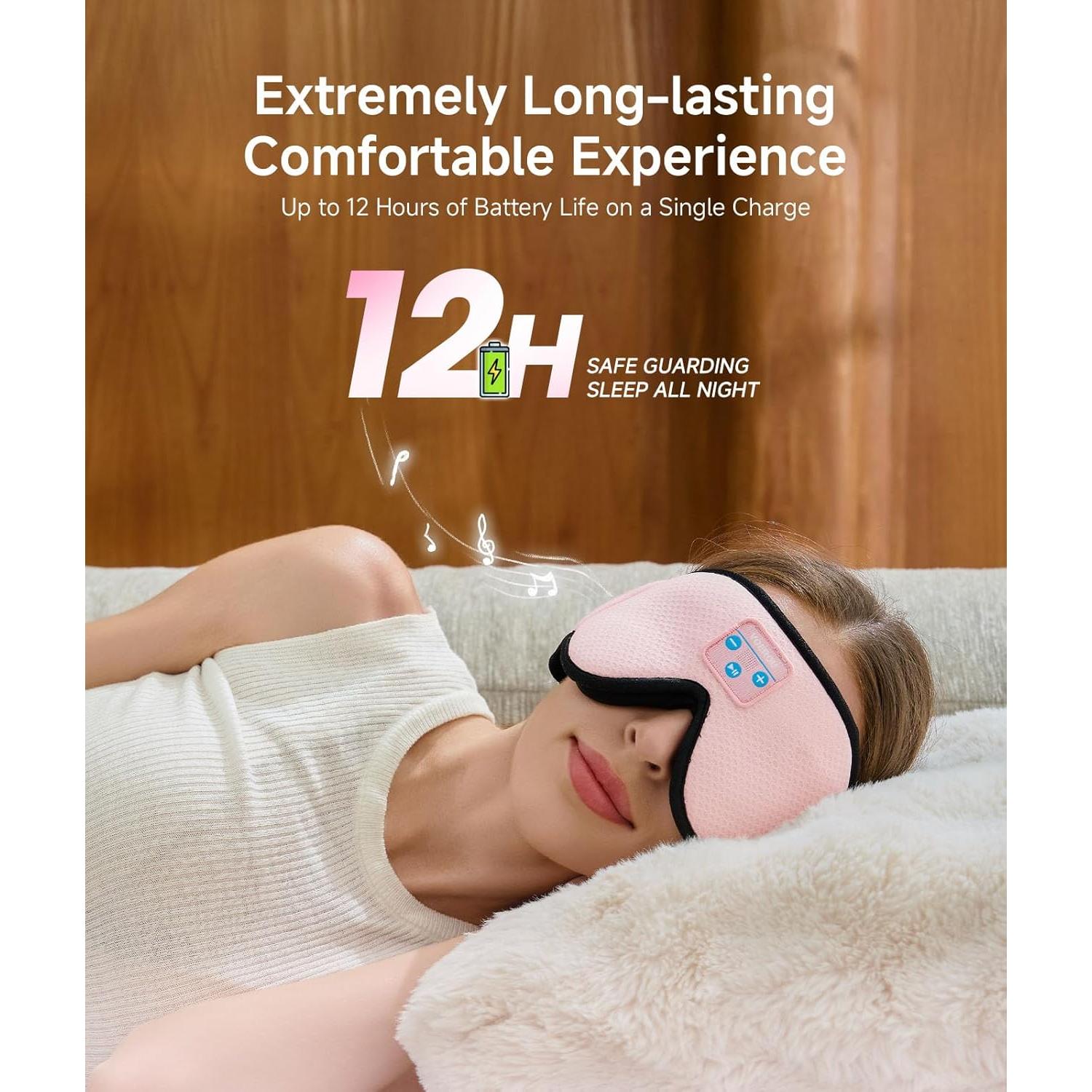 Auriculares para dormir Voerou Bluetooth 5.4, máscara 3D rosa