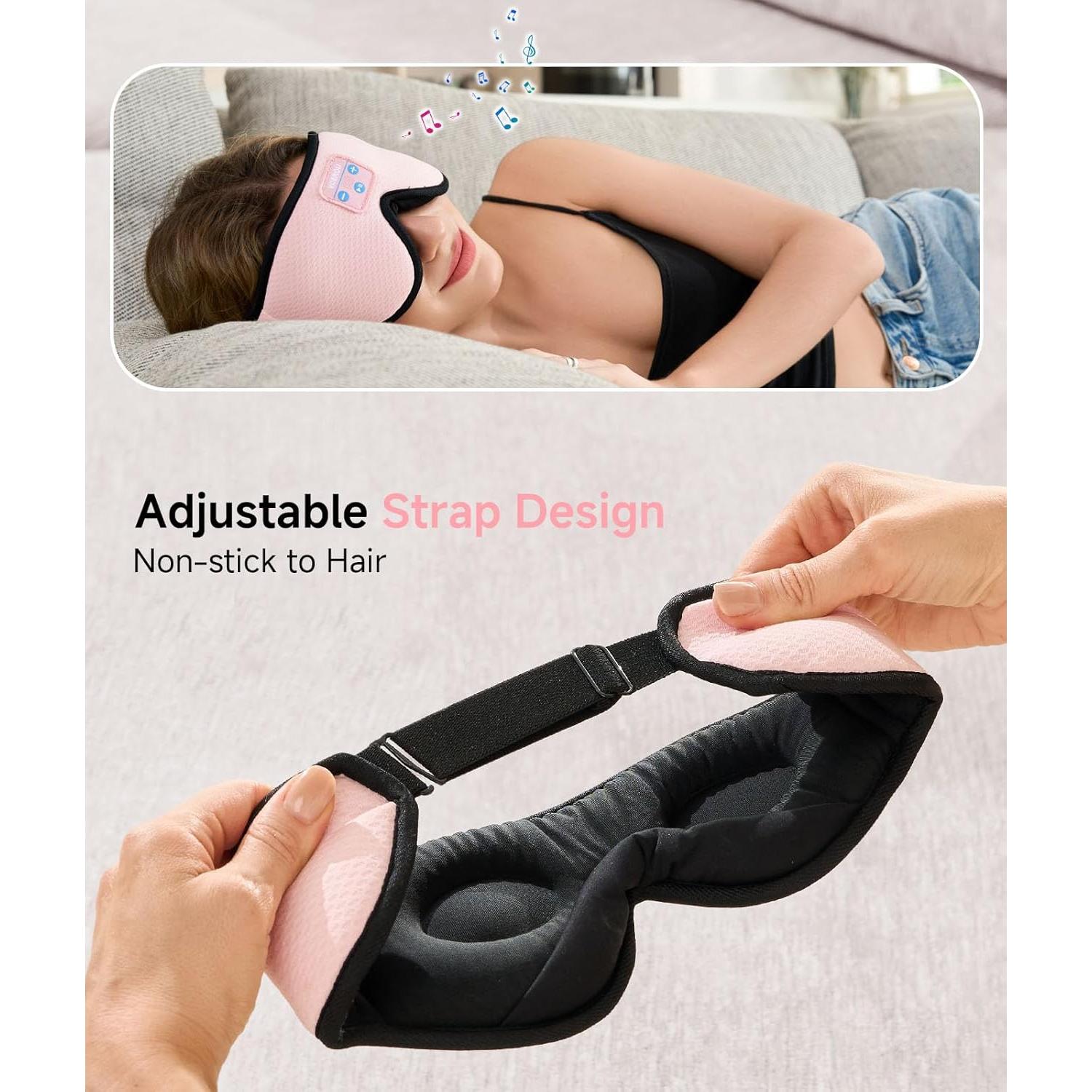 Auriculares para dormir Voerou Bluetooth 5.4, máscara 3D rosa