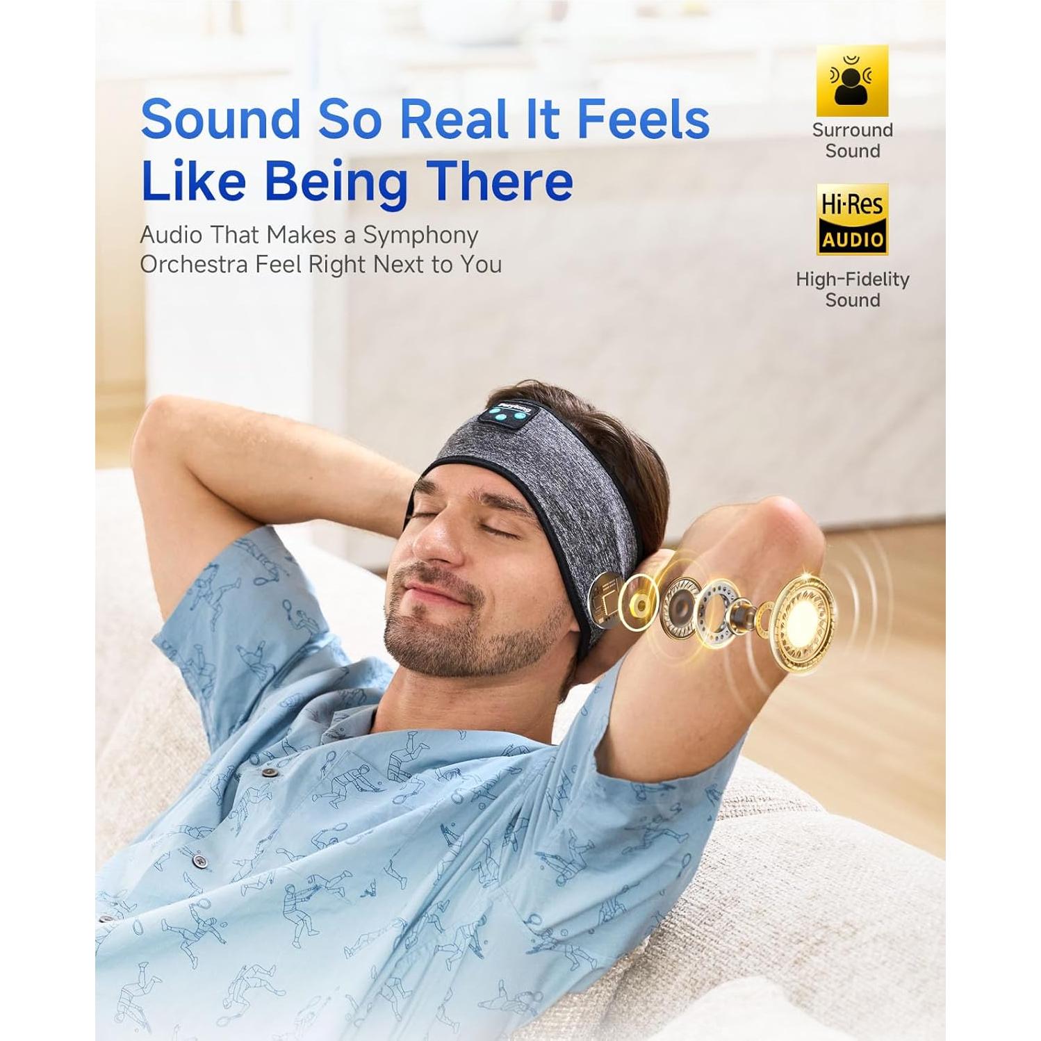 Auriculares para dormir Bluetooth 5.4 Perytong con banda gris