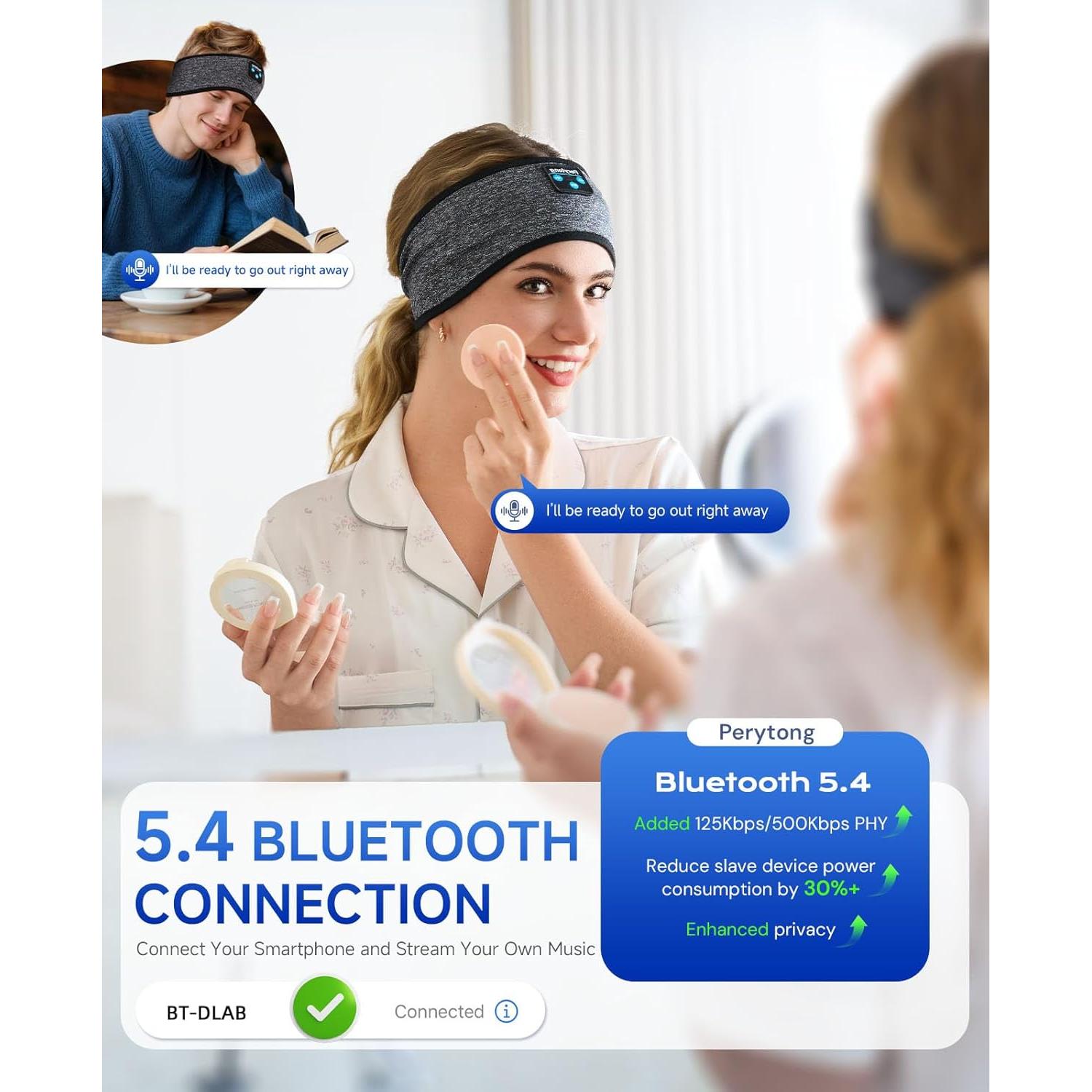 Auriculares para dormir Bluetooth 5.4 Perytong con banda gris