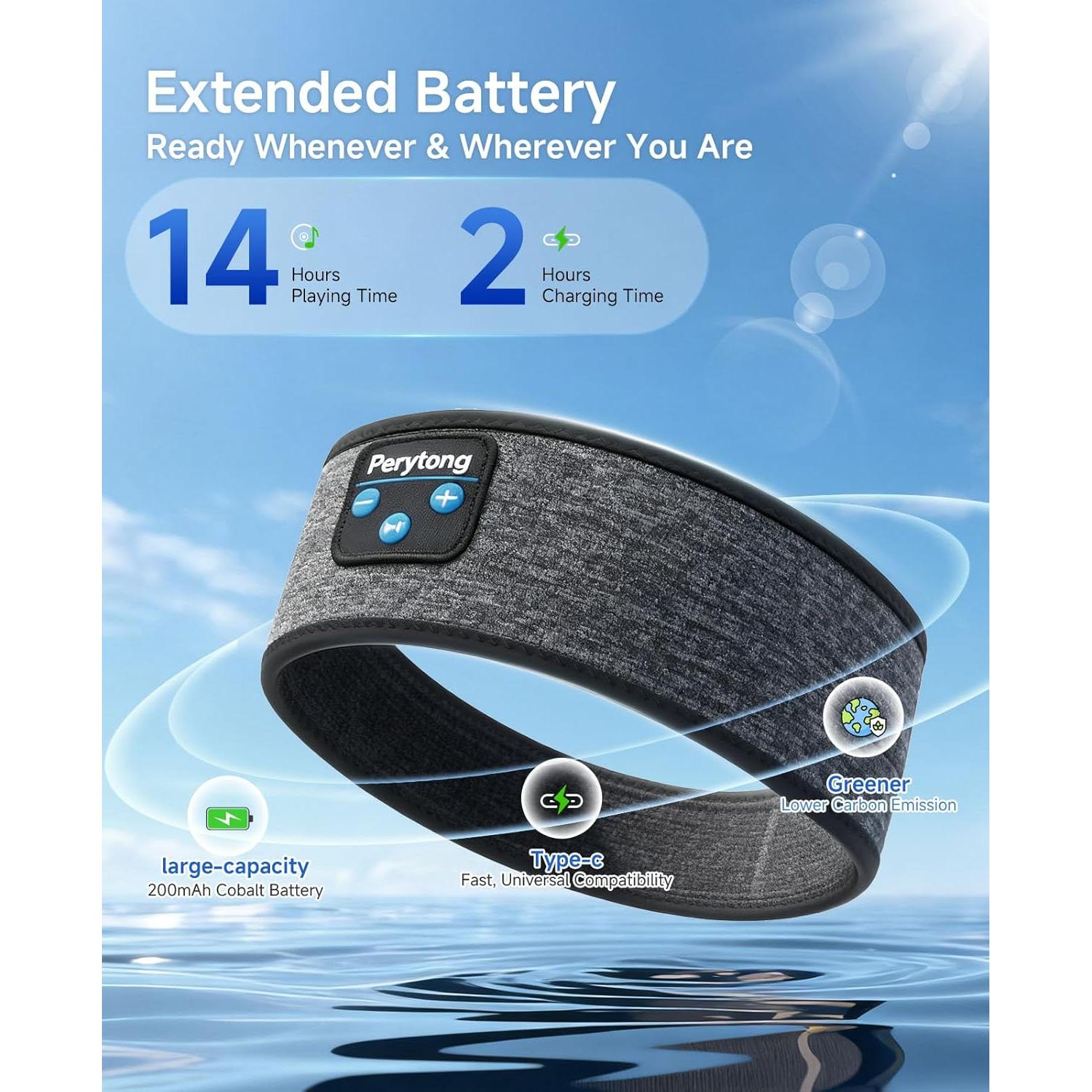 Auriculares para dormir Bluetooth 5.4 Perytong con banda gris