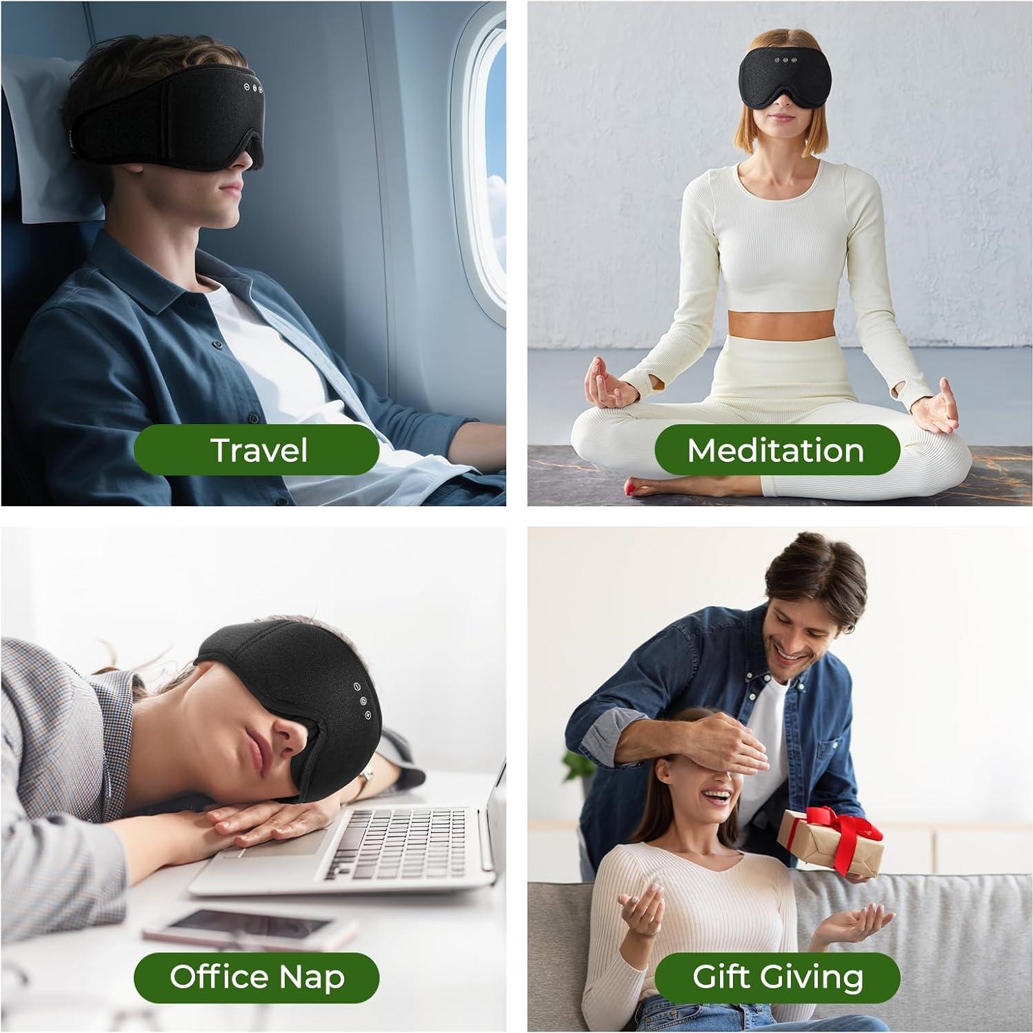 Máscara de Ojos Bluetooth ZHENYEMEI 3D Algodón Bambú Negro