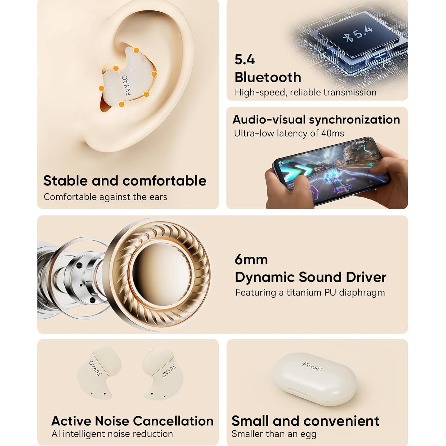 Auriculares Inalámbricos FVYAO F03 para Dormir - Bluetooth 5.4