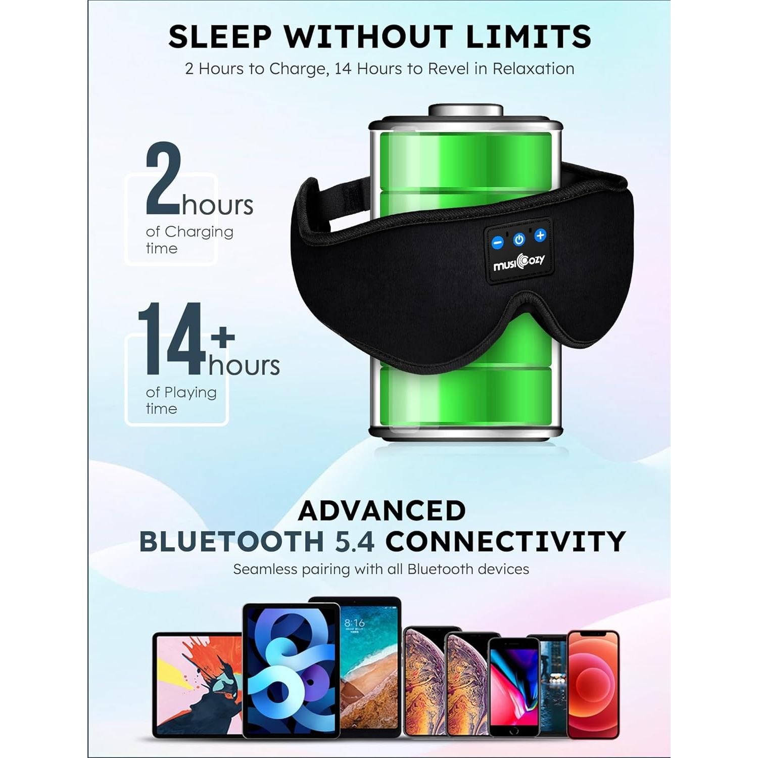 Auriculares Bluetooth para Dormir MUSICOZY con Máscara 3D