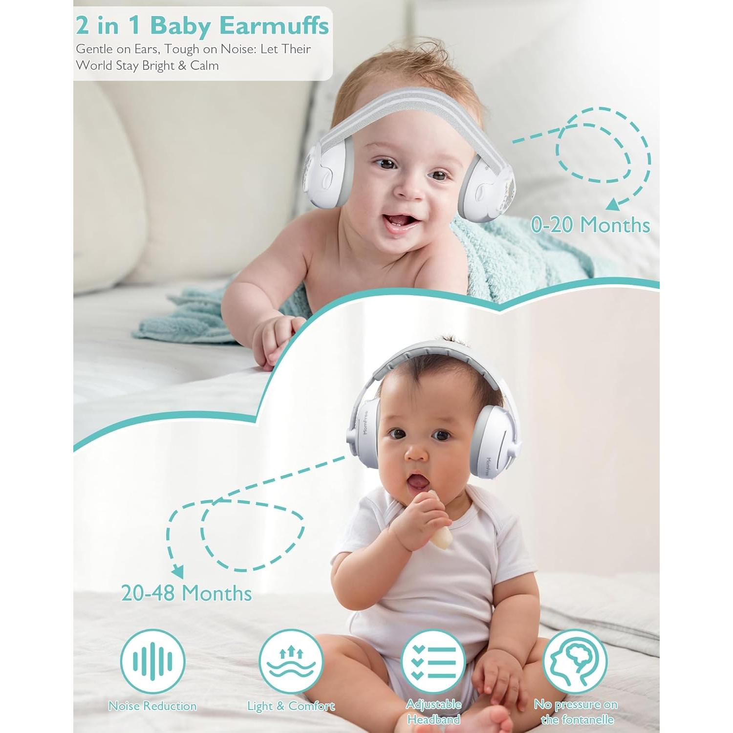 Auriculares para Bebé 2 en 1 Reducción de Ruido Gris