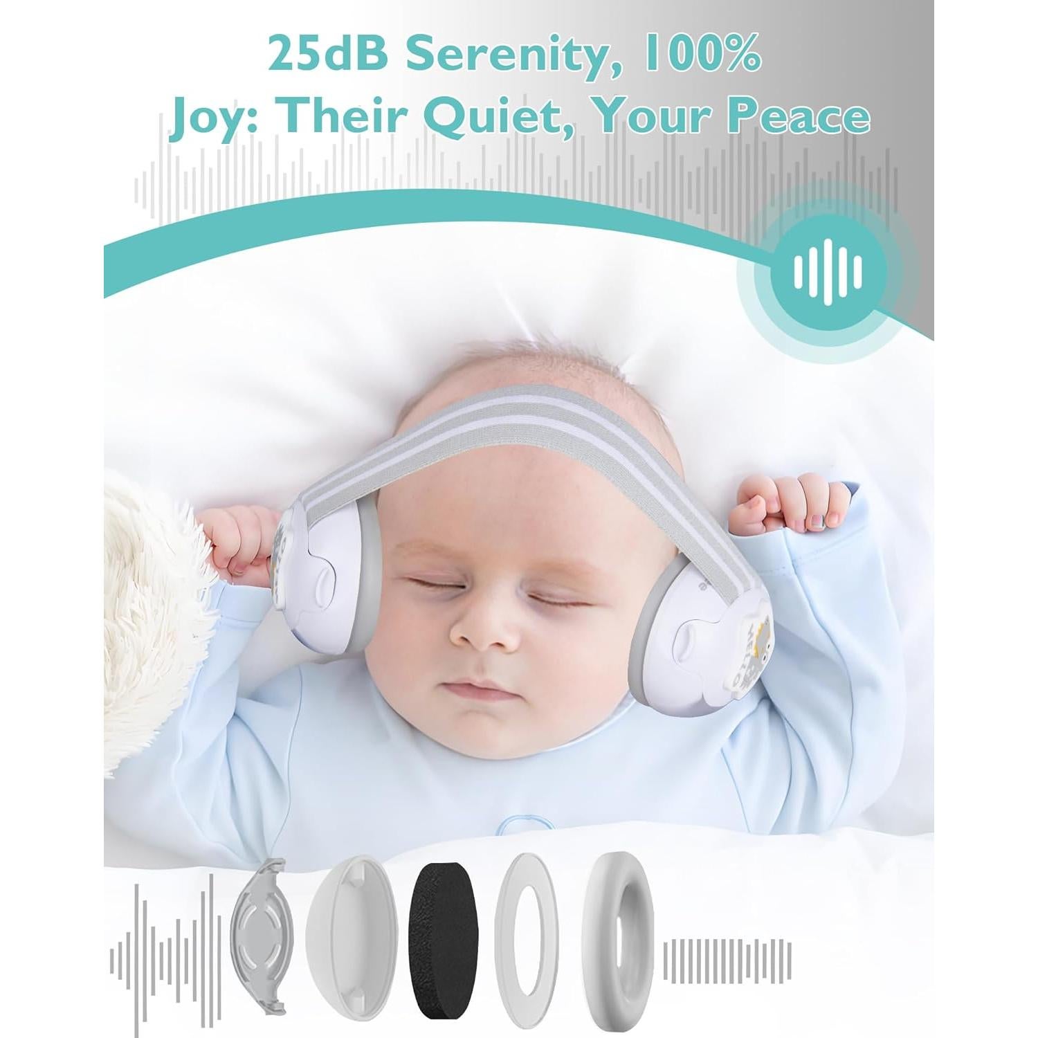 Auriculares para Bebé 2 en 1 Reducción de Ruido Gris