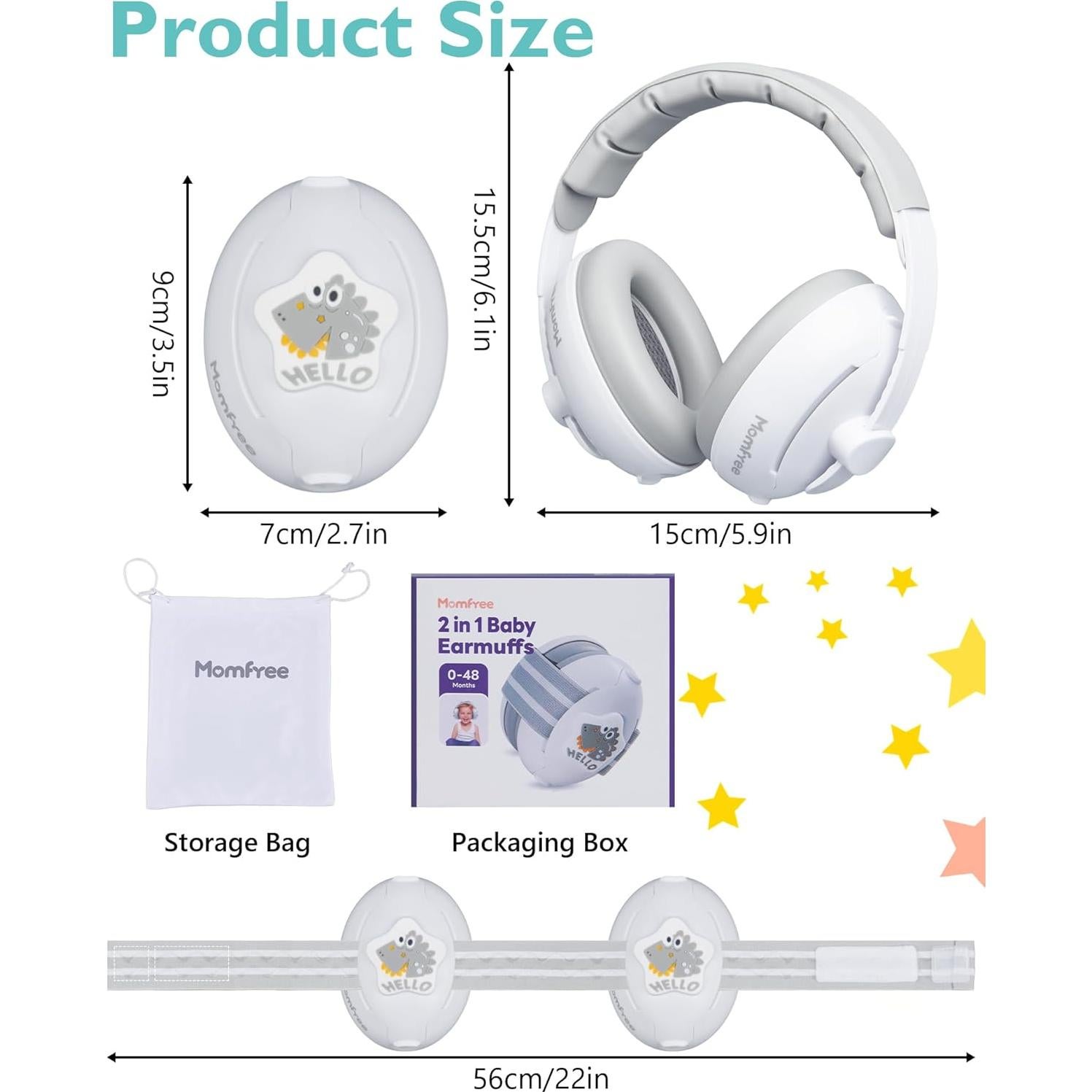 Auriculares para Bebé 2 en 1 Reducción de Ruido Gris