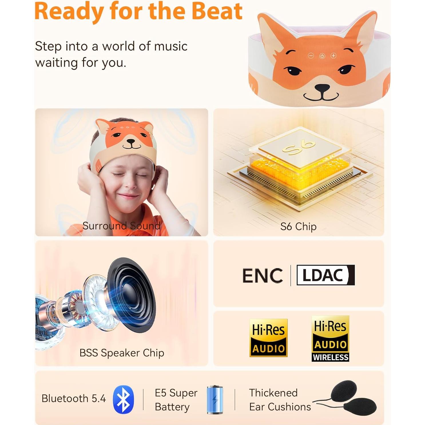 Auriculares Inalámbricos para Dormir MUSICOZY Niños Bluetooth 5.4