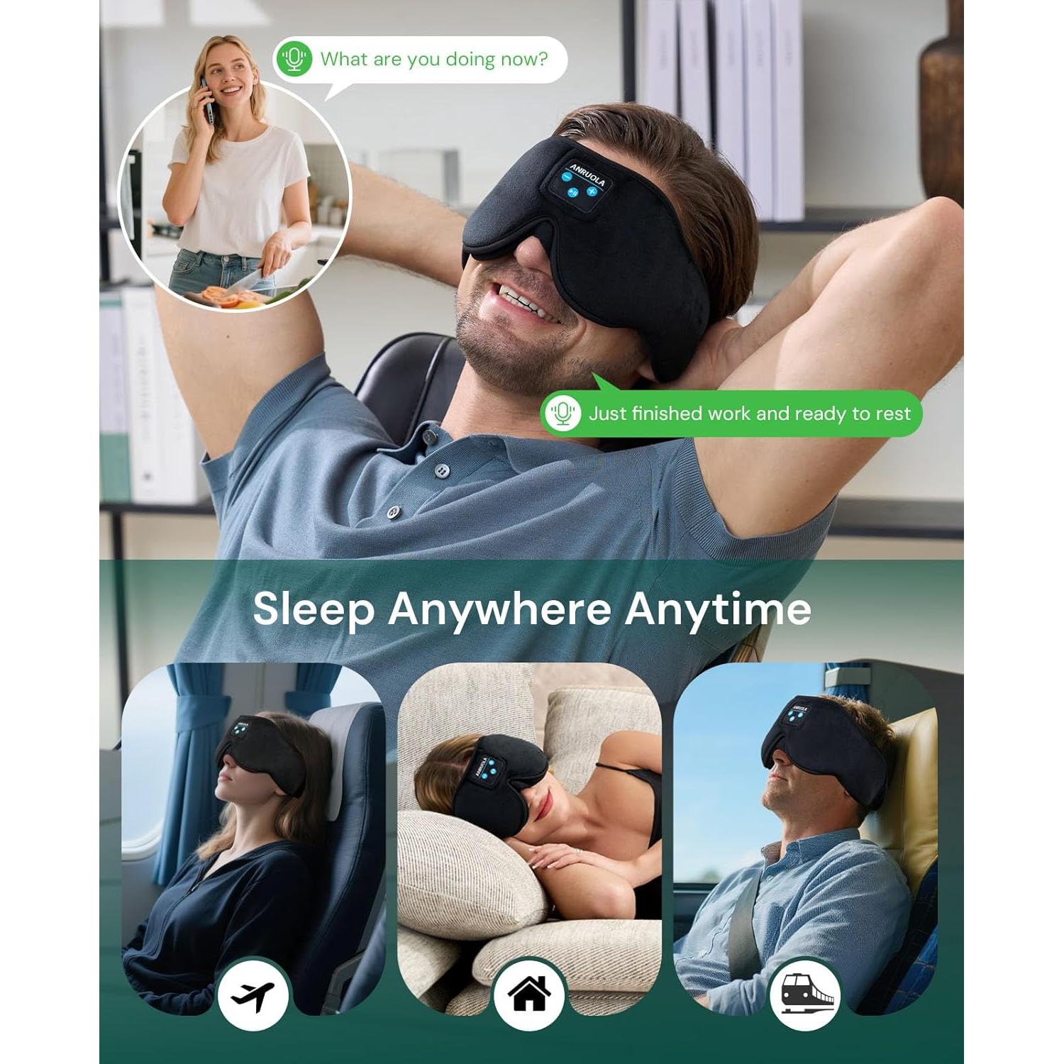 Máscara de Sueño 3D ANRUOLA con Auriculares Bluetooth 5.4