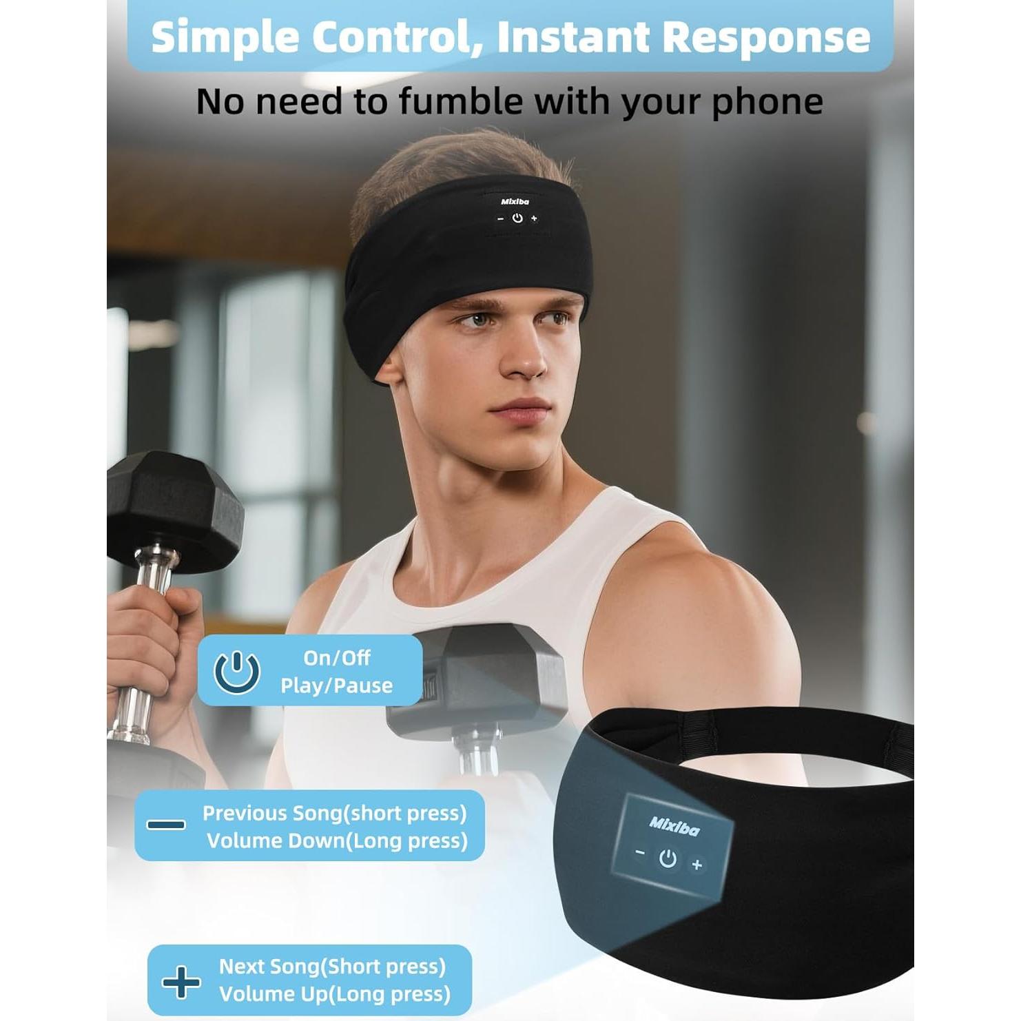 Auriculares Bluetooth Mixiba para dormir y deportes - Negro