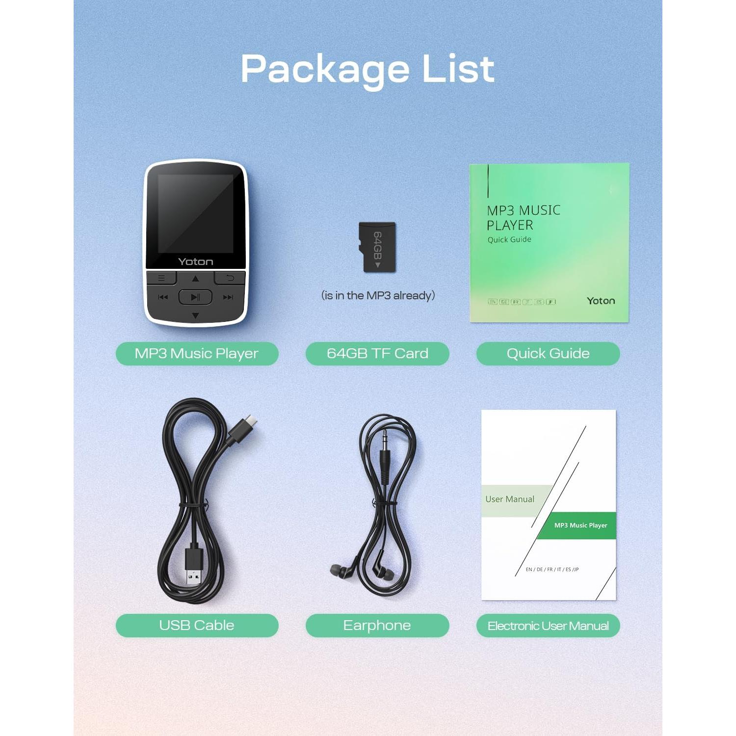 Reproductor MP3 YOTON YM03 Bluetooth 5.2 64GB HiFi Clip Deportivo