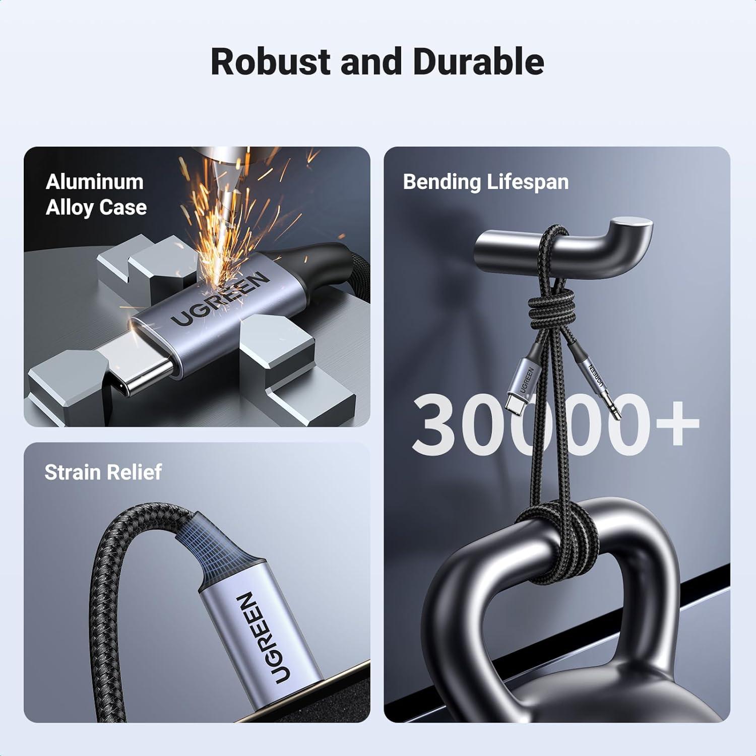 Adaptador UGREEN USB C a 3.5mm Audio Hi-Fi 1.0m Gris