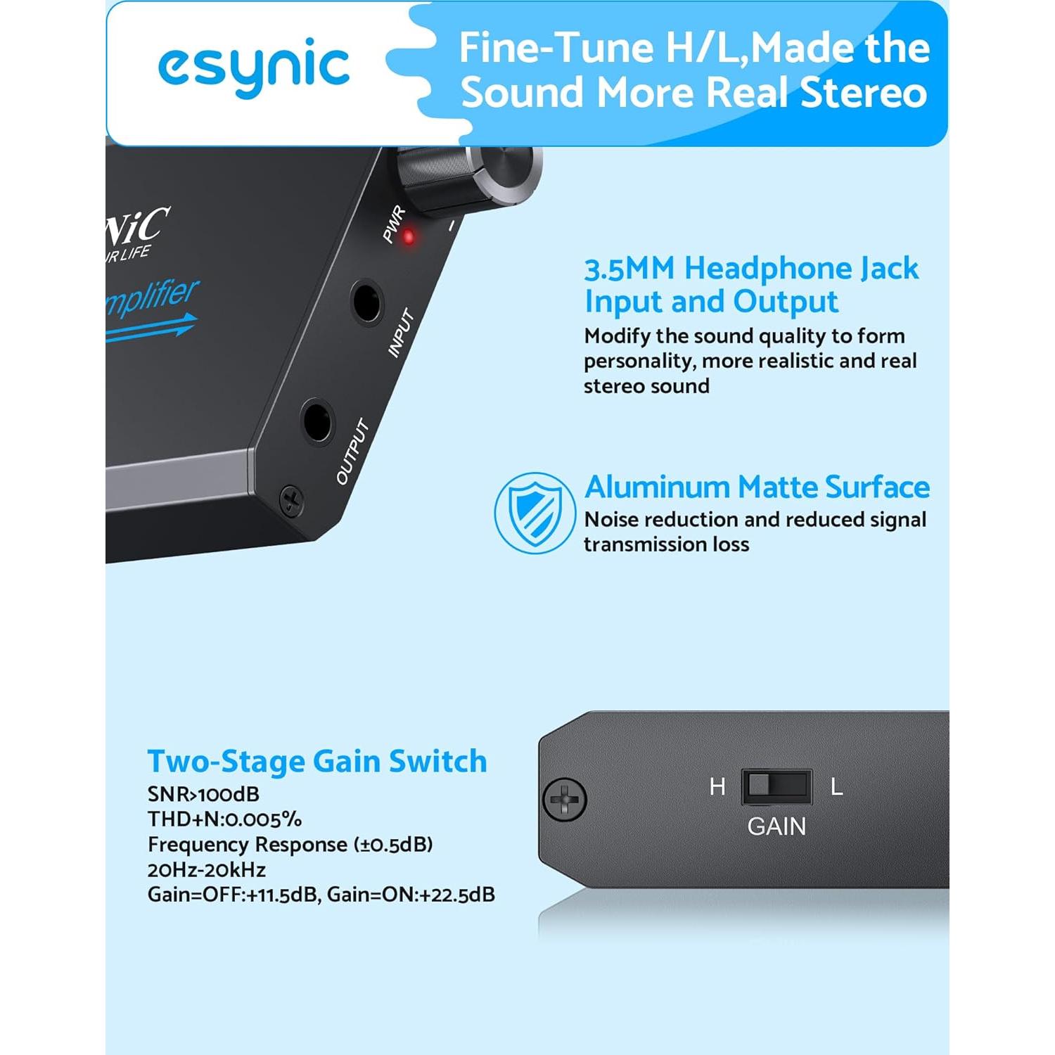 Amplificador de Auriculares Portátil eSynic 16-600Ω HiFi 12H