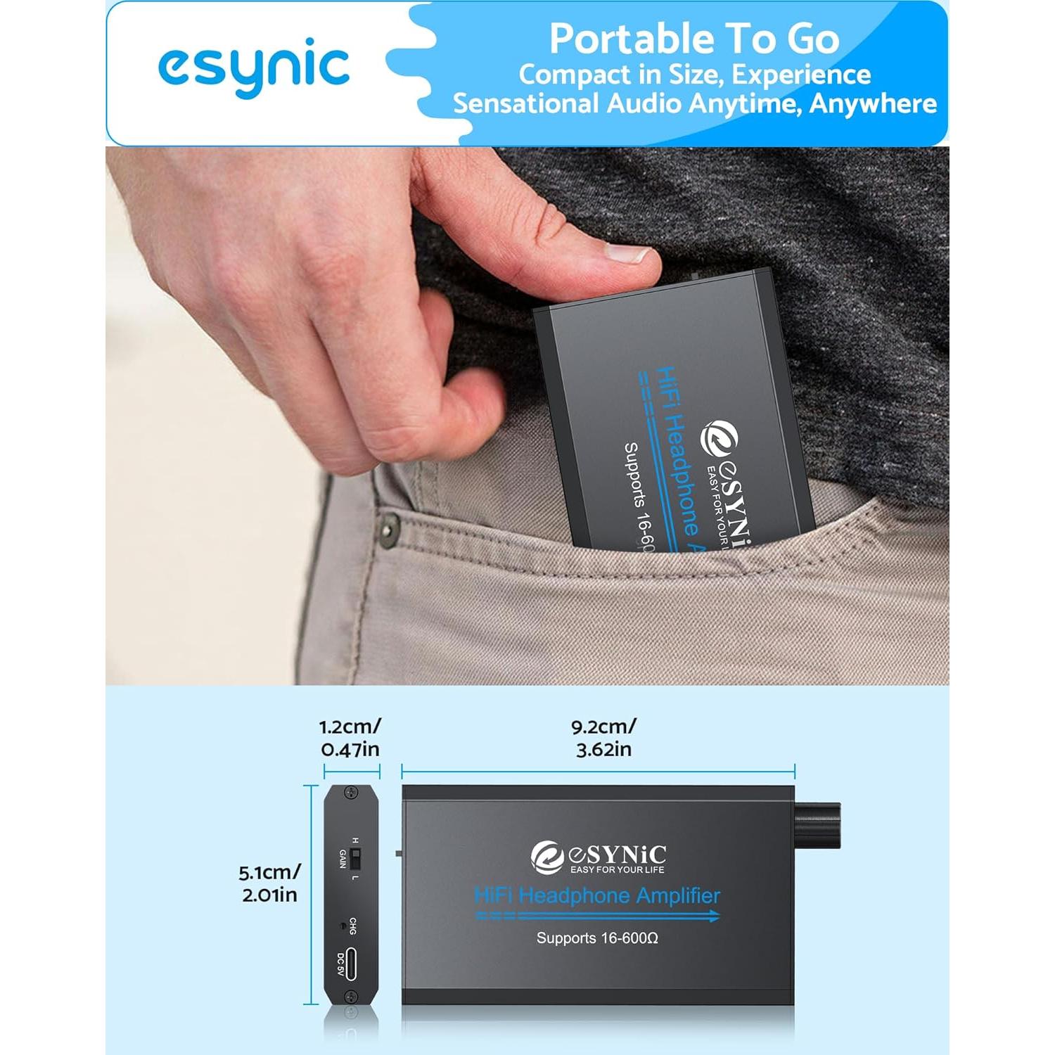 Amplificador de Auriculares Portátil eSynic 16-600Ω HiFi 12H