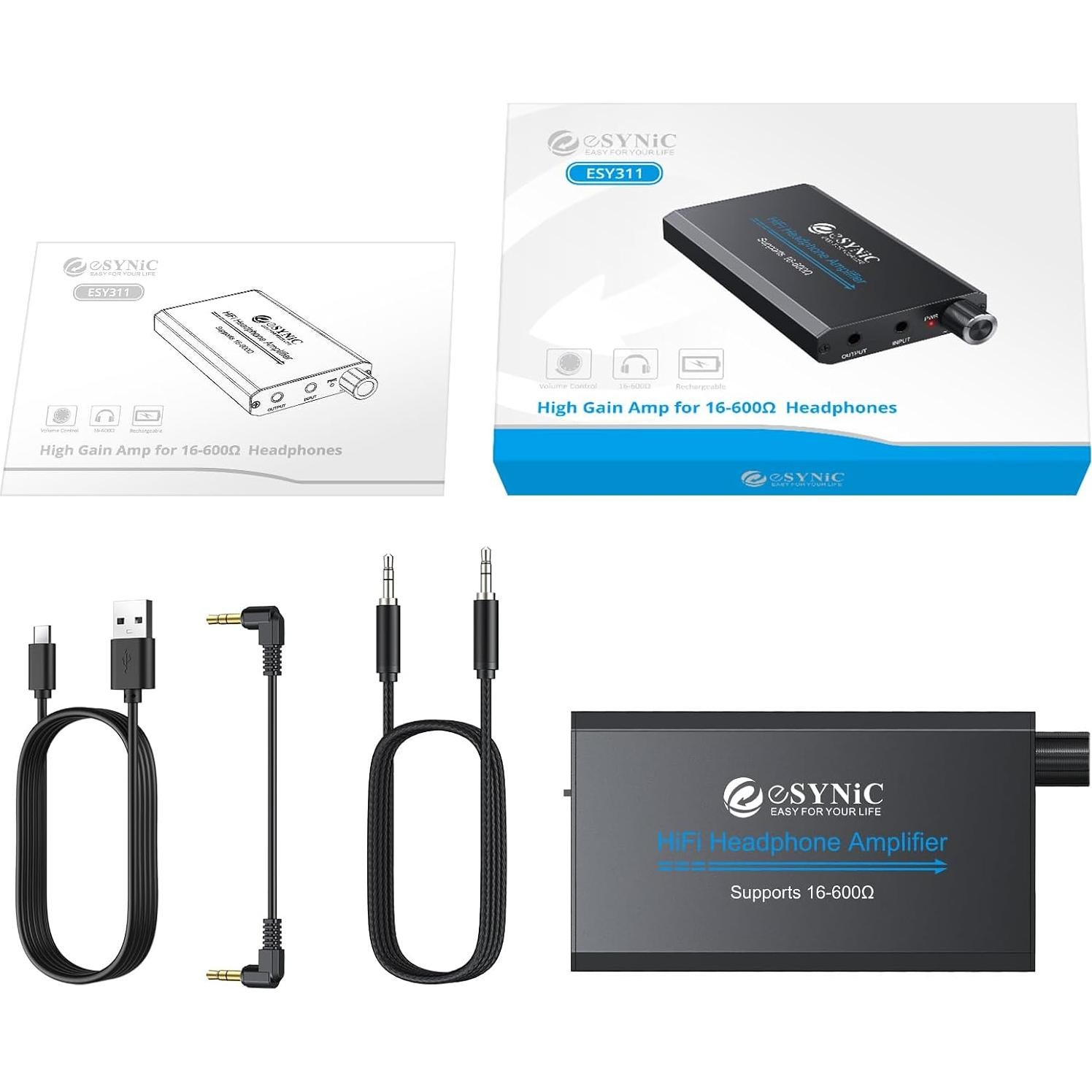 Amplificador de Auriculares Portátil eSynic 16-600Ω HiFi 12H