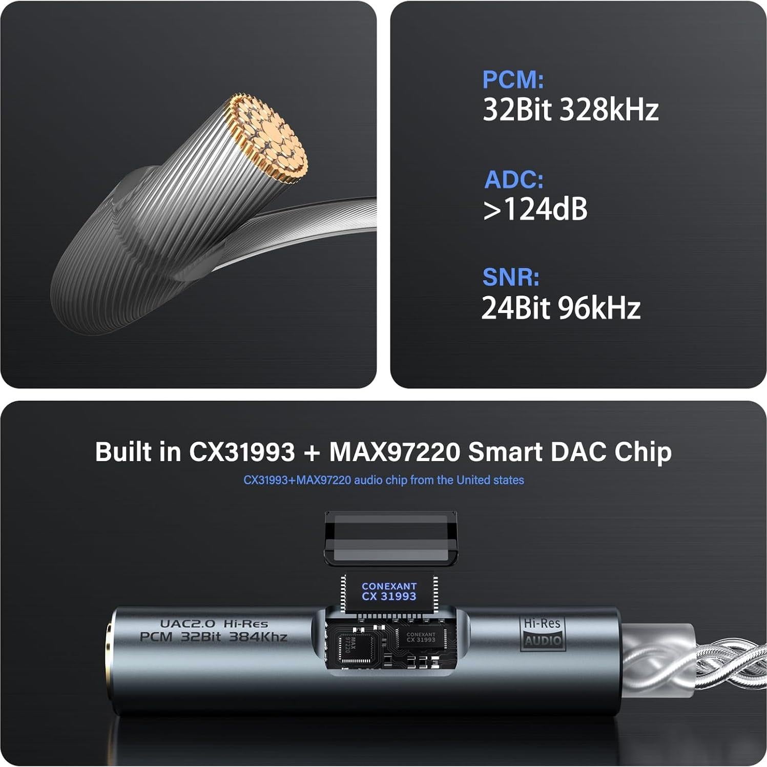 Adaptador de Audio USB C a 3.5mm Subynanal CX31993 HiFi