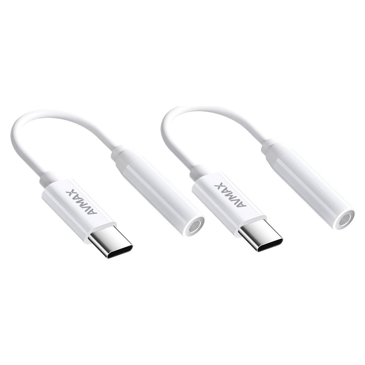 Adaptador de Auriculares AVMAX USB C a 3.5mm HiFi 2 Pack