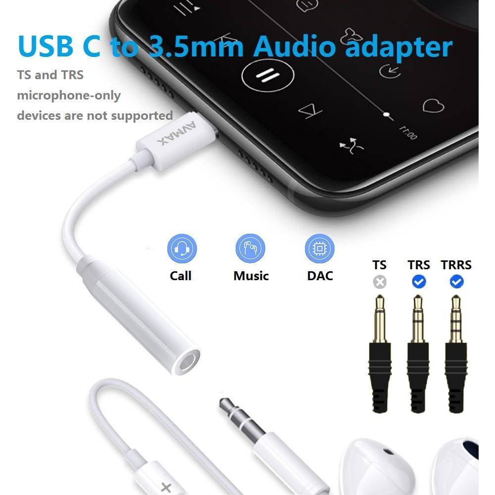 Adaptador de Auriculares AVMAX USB C a 3.5mm HiFi 2 Pack