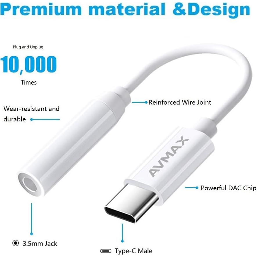 Adaptador de Auriculares AVMAX USB C a 3.5mm HiFi 2 Pack