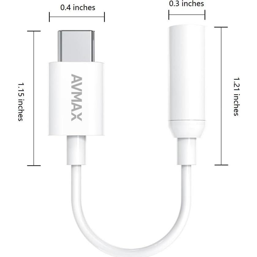 Adaptador de Auriculares AVMAX USB C a 3.5mm HiFi 2 Pack
