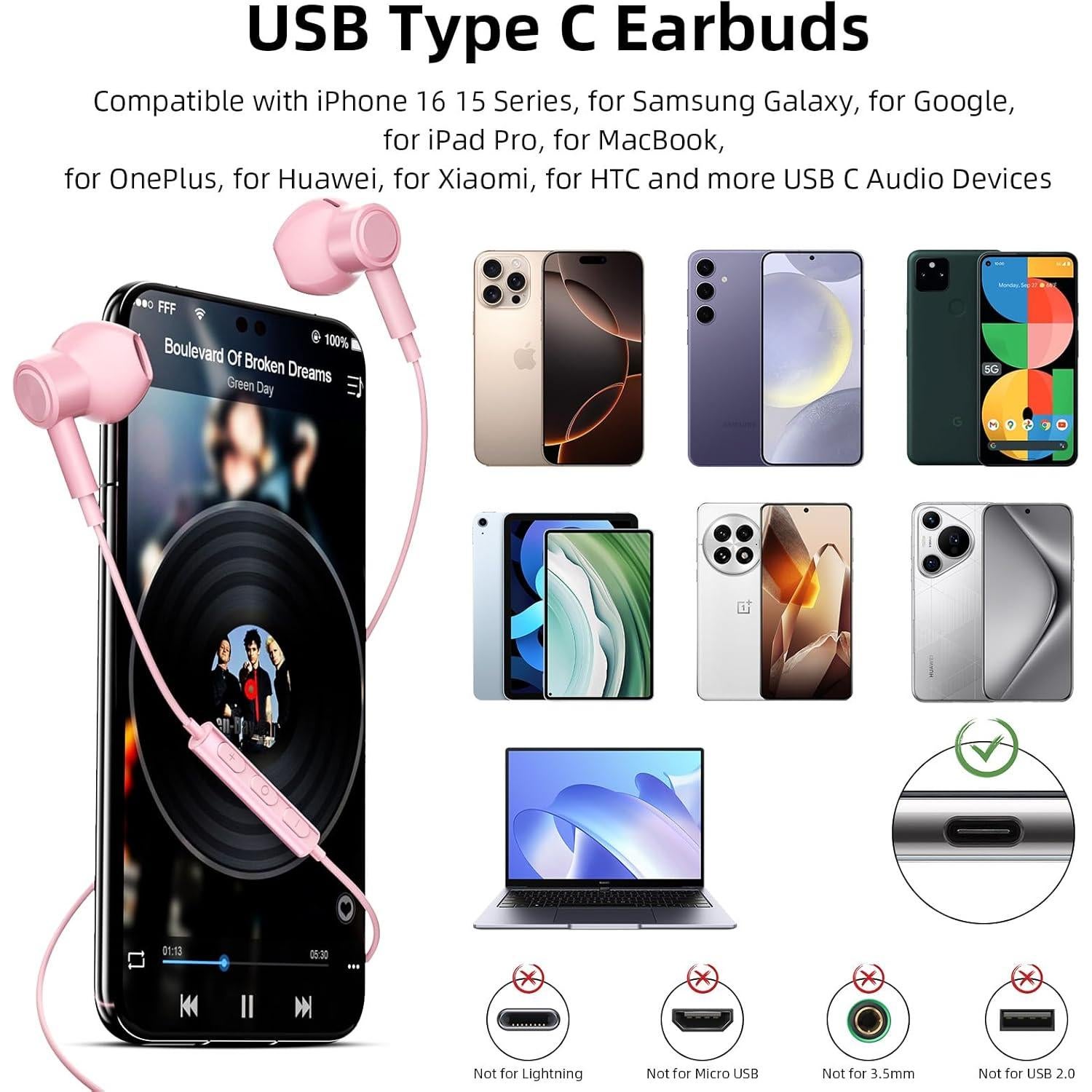 Auriculares USB C COOYA HiFi Estéreo con Micrófono 90.7g