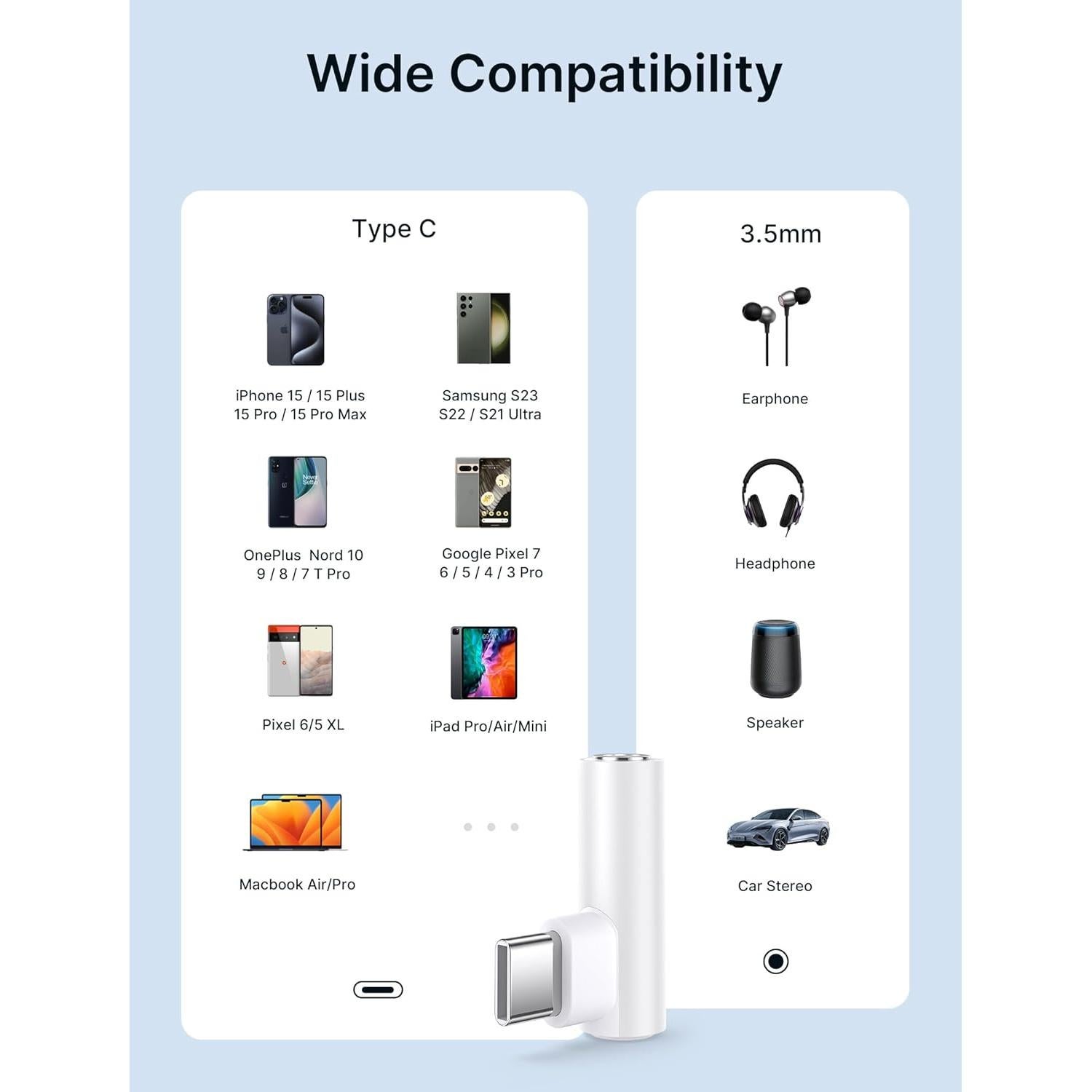 JSAUX 2 Pack Right Angle USB C to 3.5mm Audio Adapter, Type C to Aux Headphone Jack Adapter with 24bit DAC HiFi Dongle Compatible with Galaxy S24/S23 Ultra, Pixel 9/8, iPad Pro, MacBook, iPhone 17/16