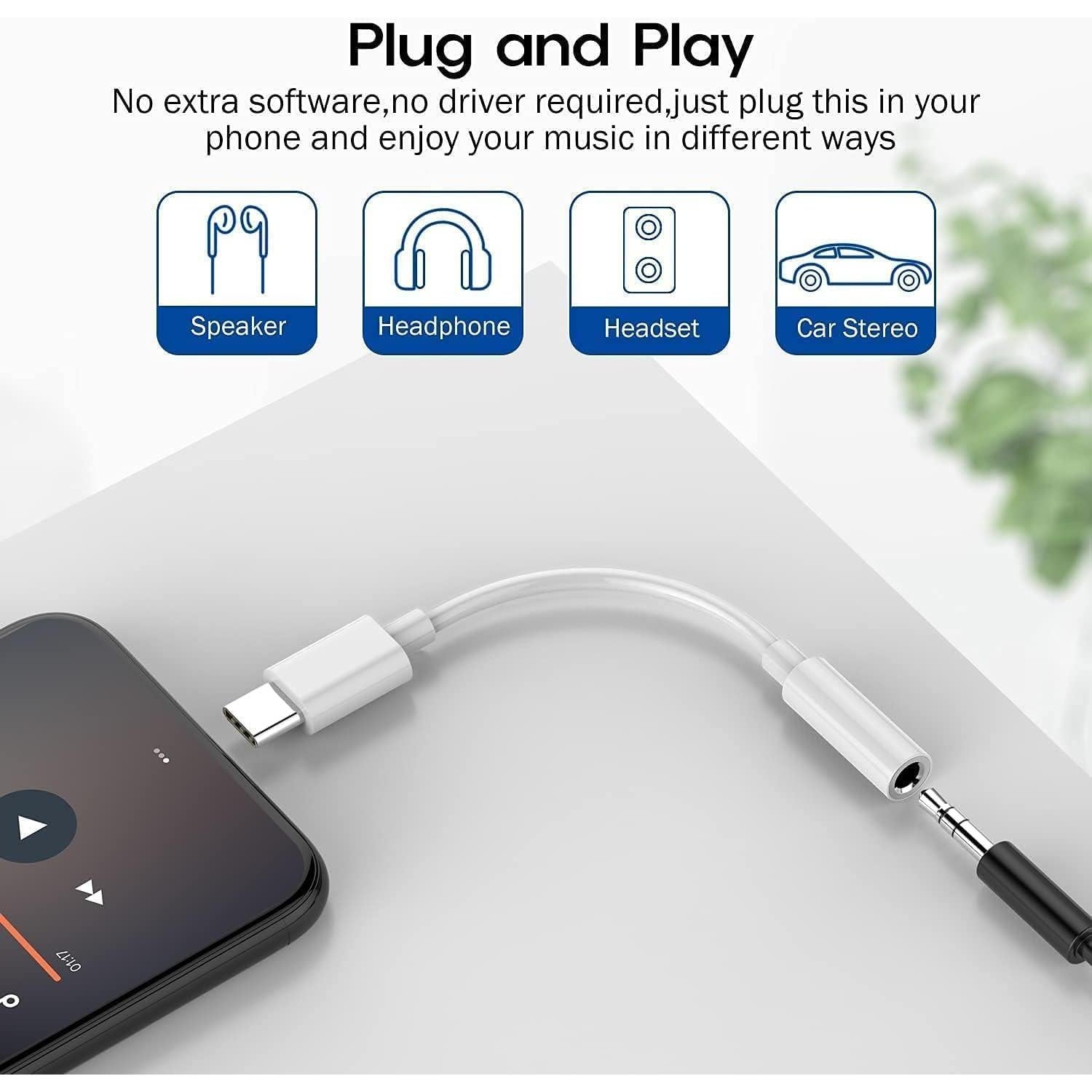 USB-C to 3.5mm Audio Headphone Adapter - HiFi 2 Pack Compatible with iPhone 16 15 Samsung Galaxy S24 S23 S22 S21 Plus Pro Max Ultra Pixel iPad, Type C to Jack Dongle Adapter