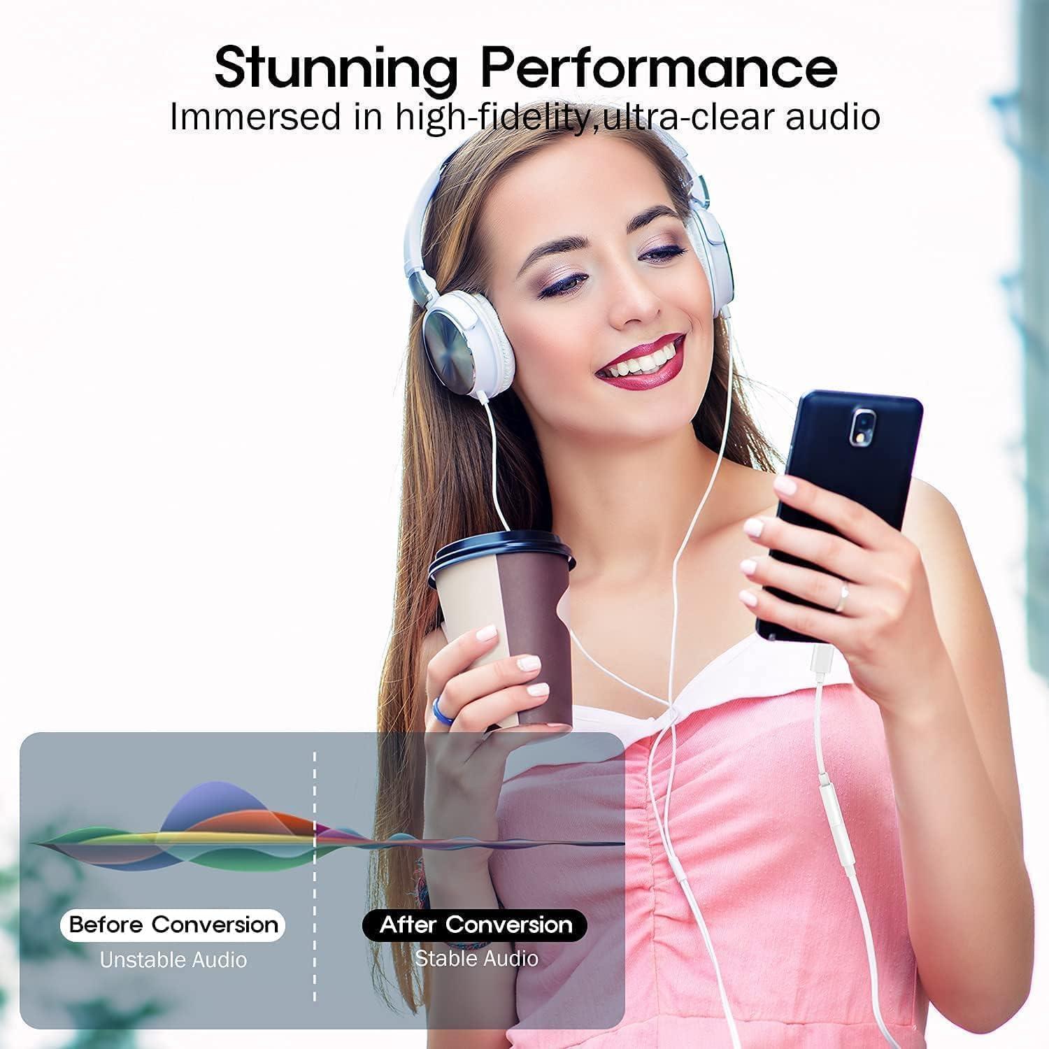 USB-C to 3.5mm Audio Headphone Adapter - HiFi 2 Pack Compatible with iPhone 16 15 Samsung Galaxy S24 S23 S22 S21 Plus Pro Max Ultra Pixel iPad, Type C to Jack Dongle Adapter