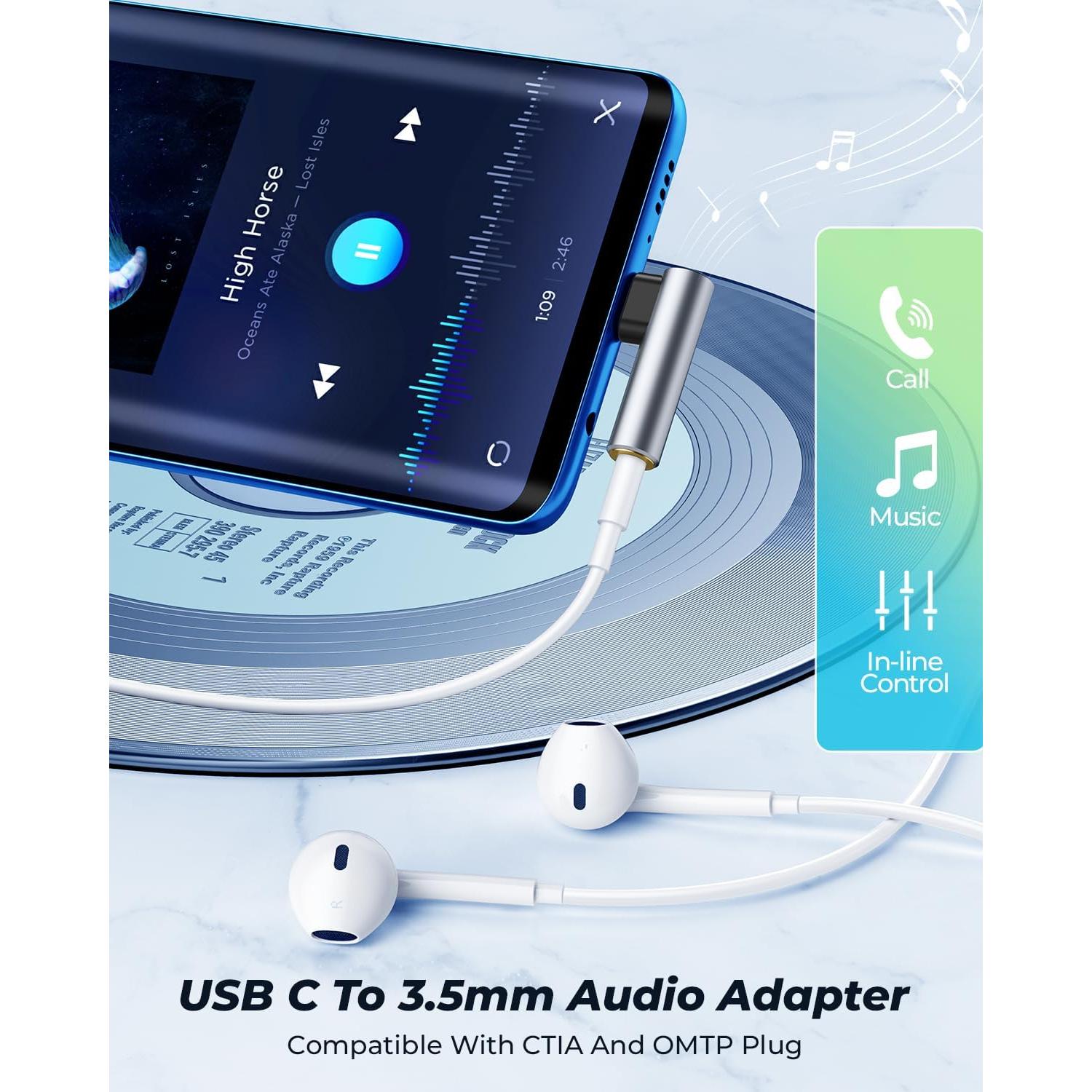 Adaptador de Audio USB C a 3.5mm HiFi ANDTOBO 90 Grados