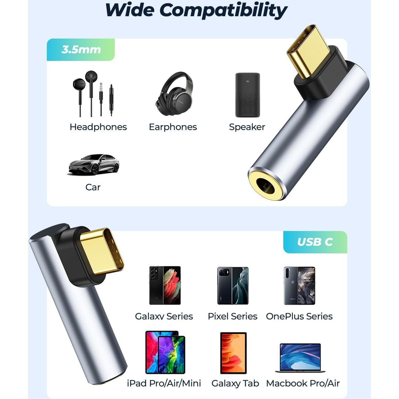 Adaptador de Audio USB C a 3.5mm HiFi ANDTOBO 90 Grados