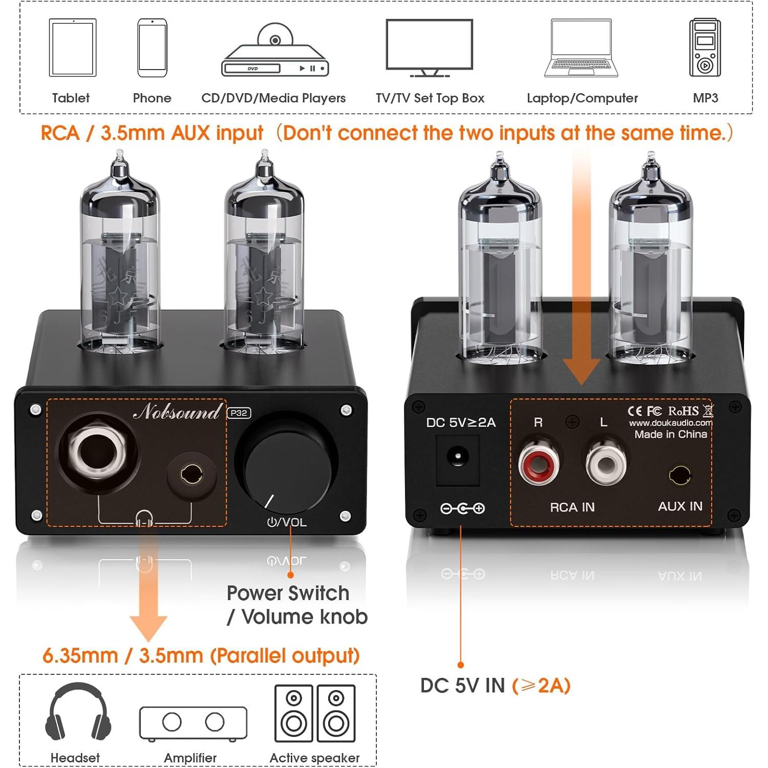 Amplificador de Auriculares Nobsound P32 1000mW Válvula HiFi