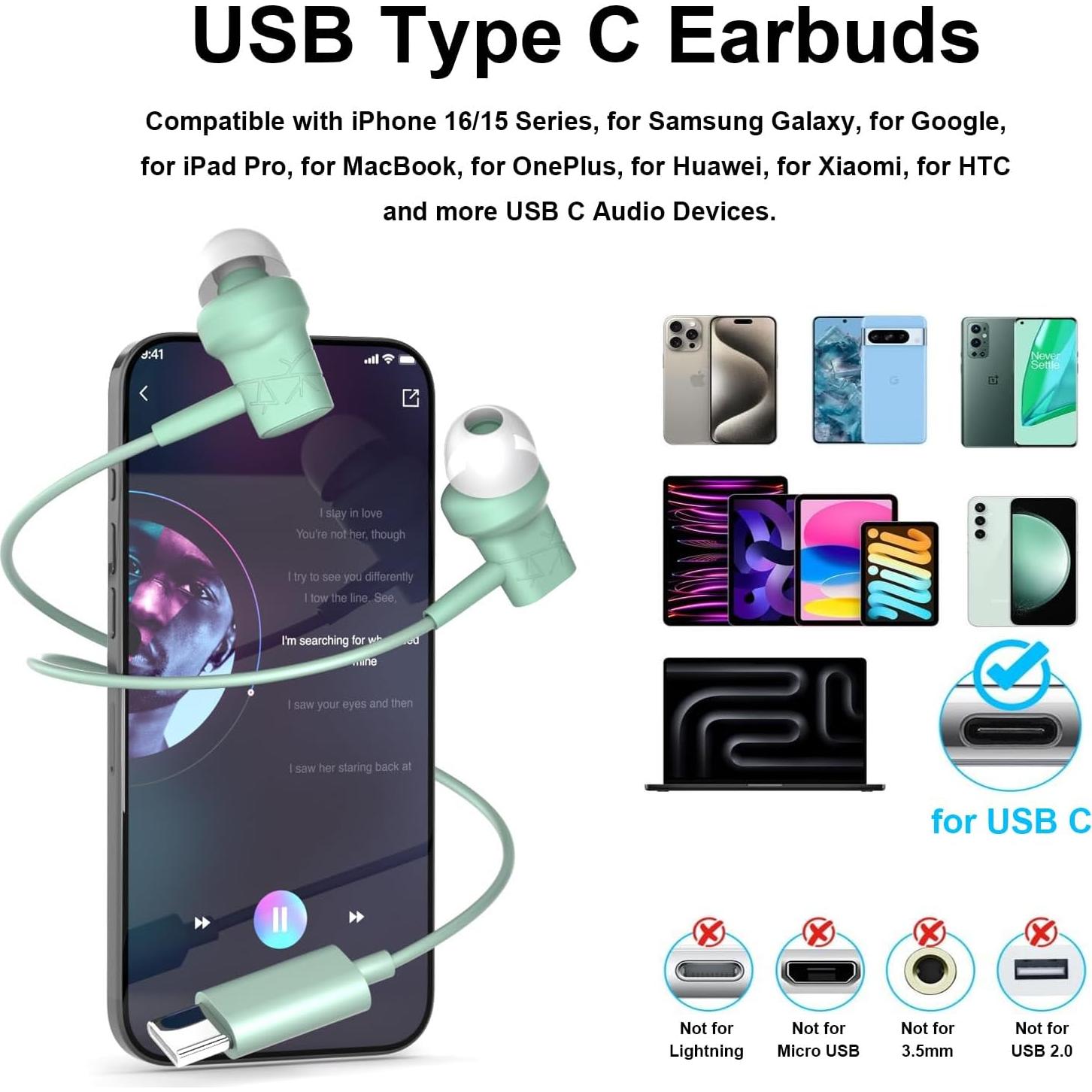 Auriculares In-Ear USB C COOYA HiFi Estéreo con Micrófono