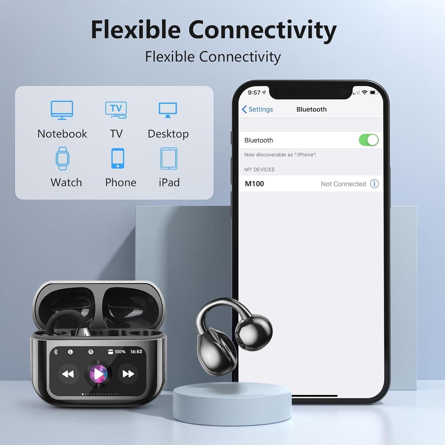 Auriculares Inalámbricos Bluetooth 5.4 TANFESO M100 IPX7 Negro