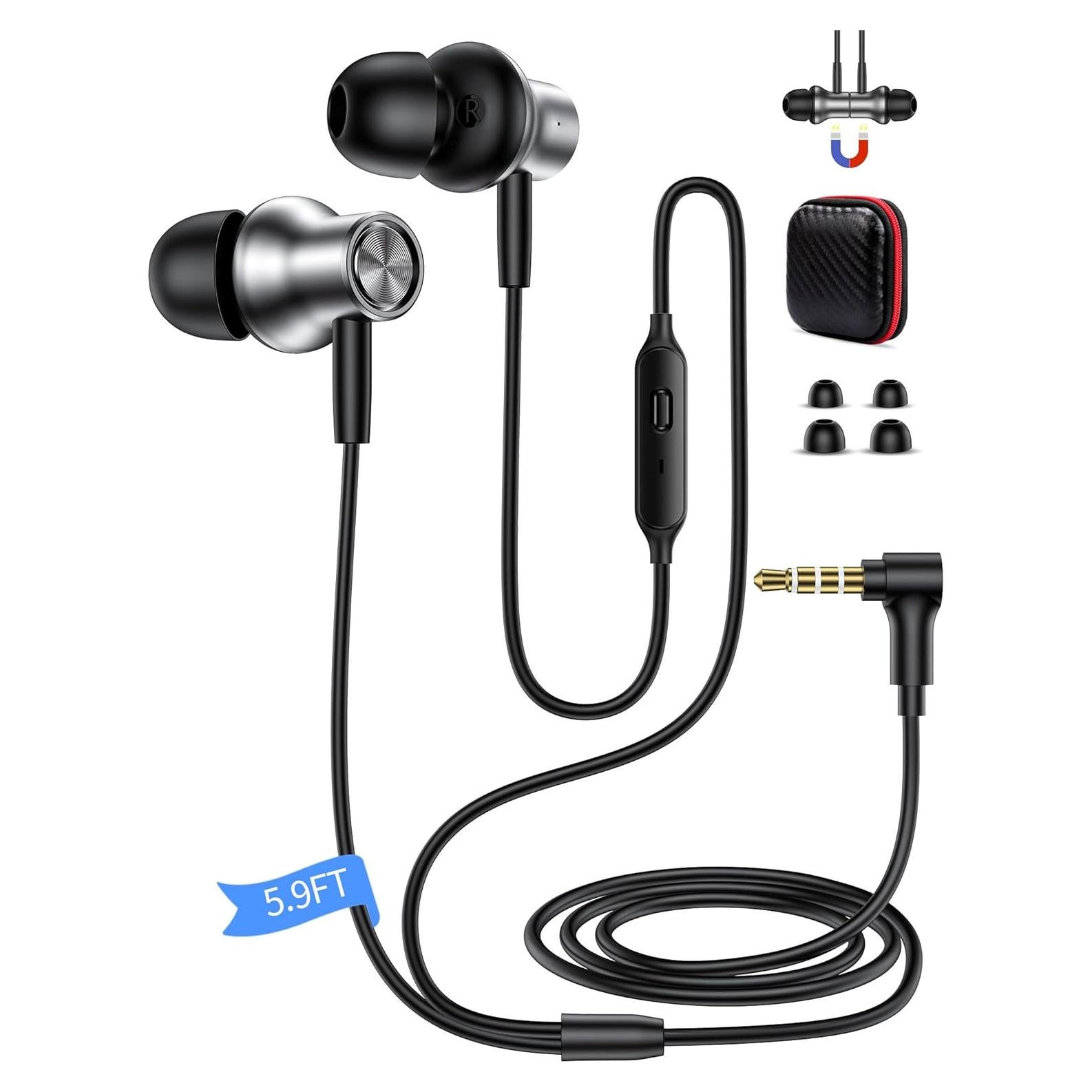 Auriculares con cable 3.5mm TOPAUX 1.8M con micrófono y cancelación