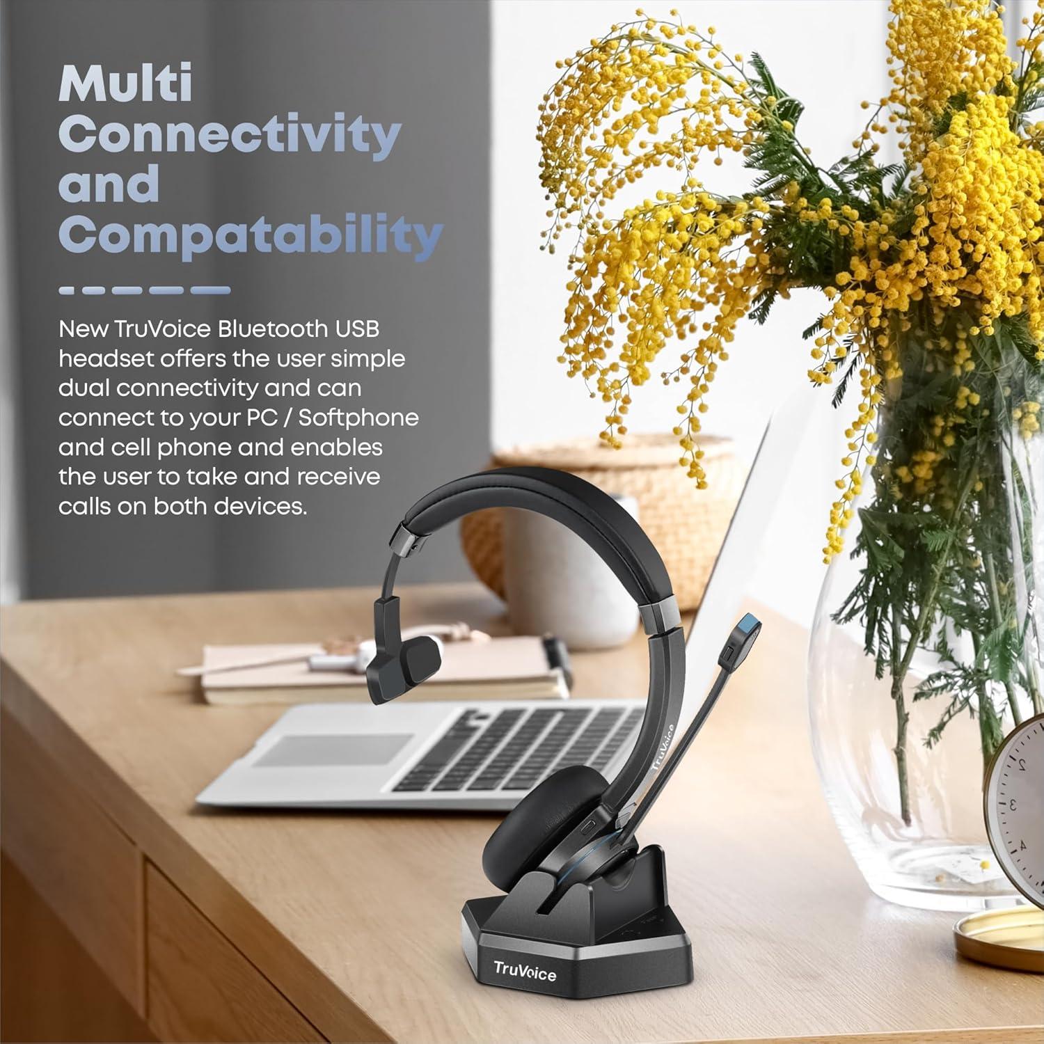 Auriculares Inalámbricos TruVoice BT55 con Micrófono y Cancelación de Ruido