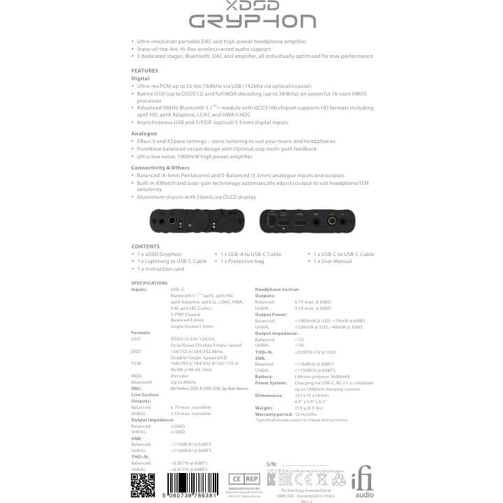 DAC Portátil iFi xDSD Gryphon - Amplificador Auriculares 1000mW