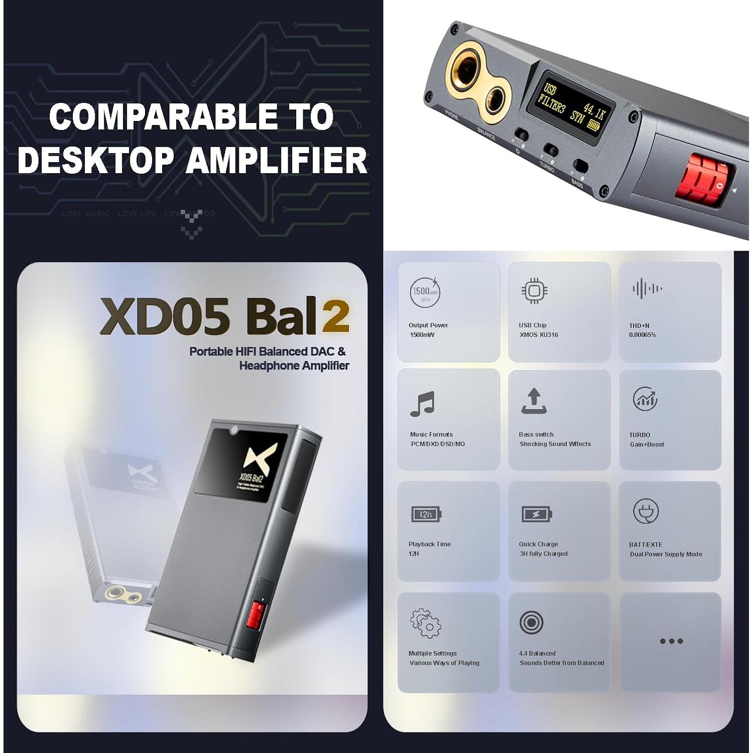 Amplificador DAC Portátil xDuoo XD05 BAL2 1500mW Bluetooth 5.1