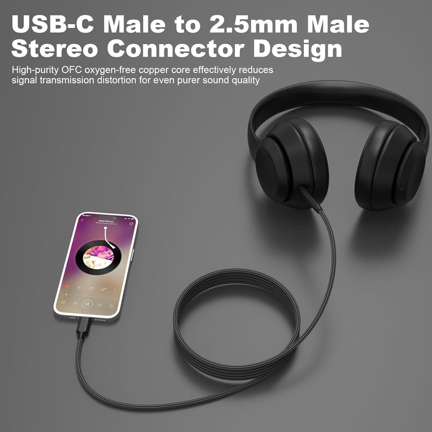 Cable de audio USB-C a 2.5mm Puiixur para Bose y AKG