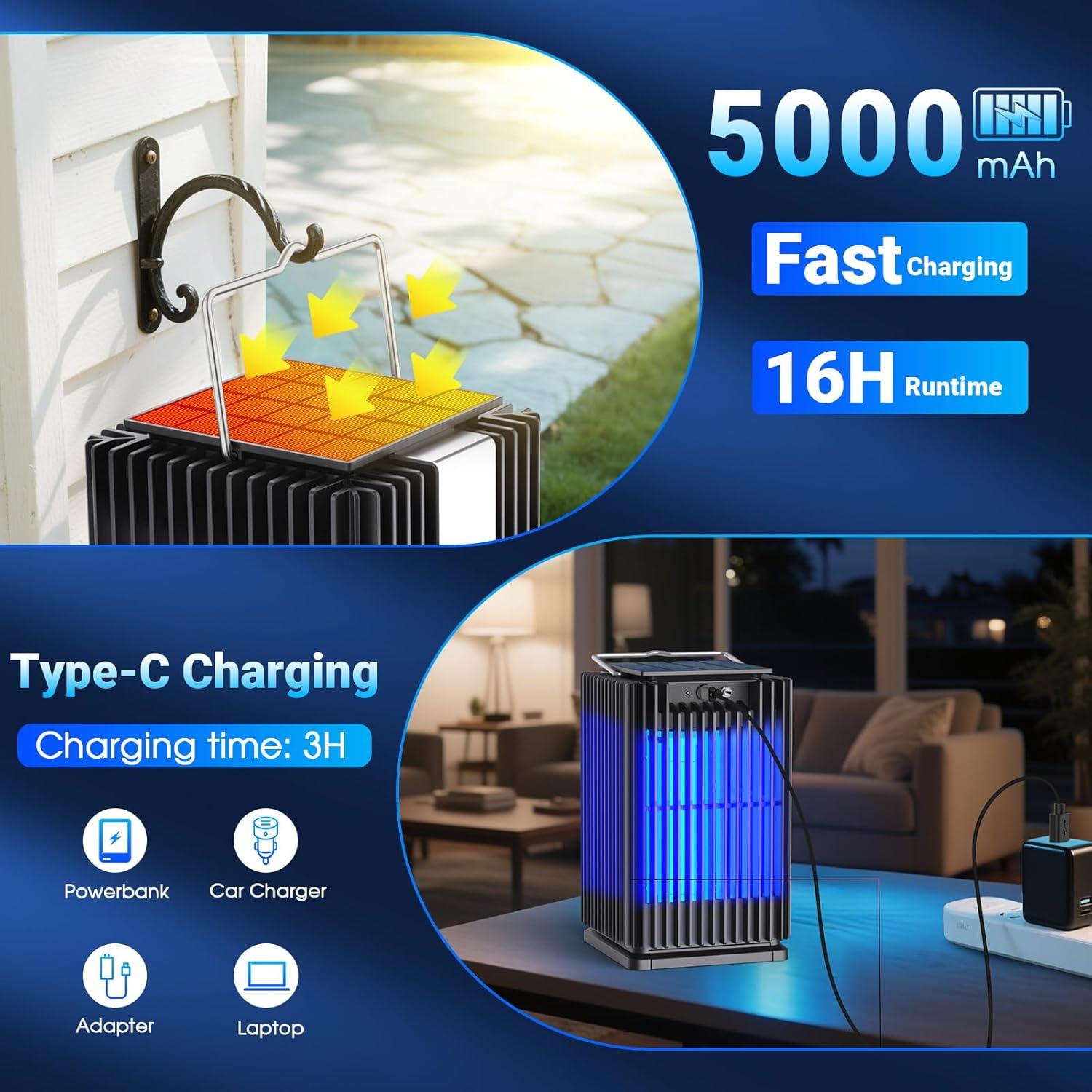 Zapper Solar de Insectos Zwiran 5000mAh Impermeable Negro