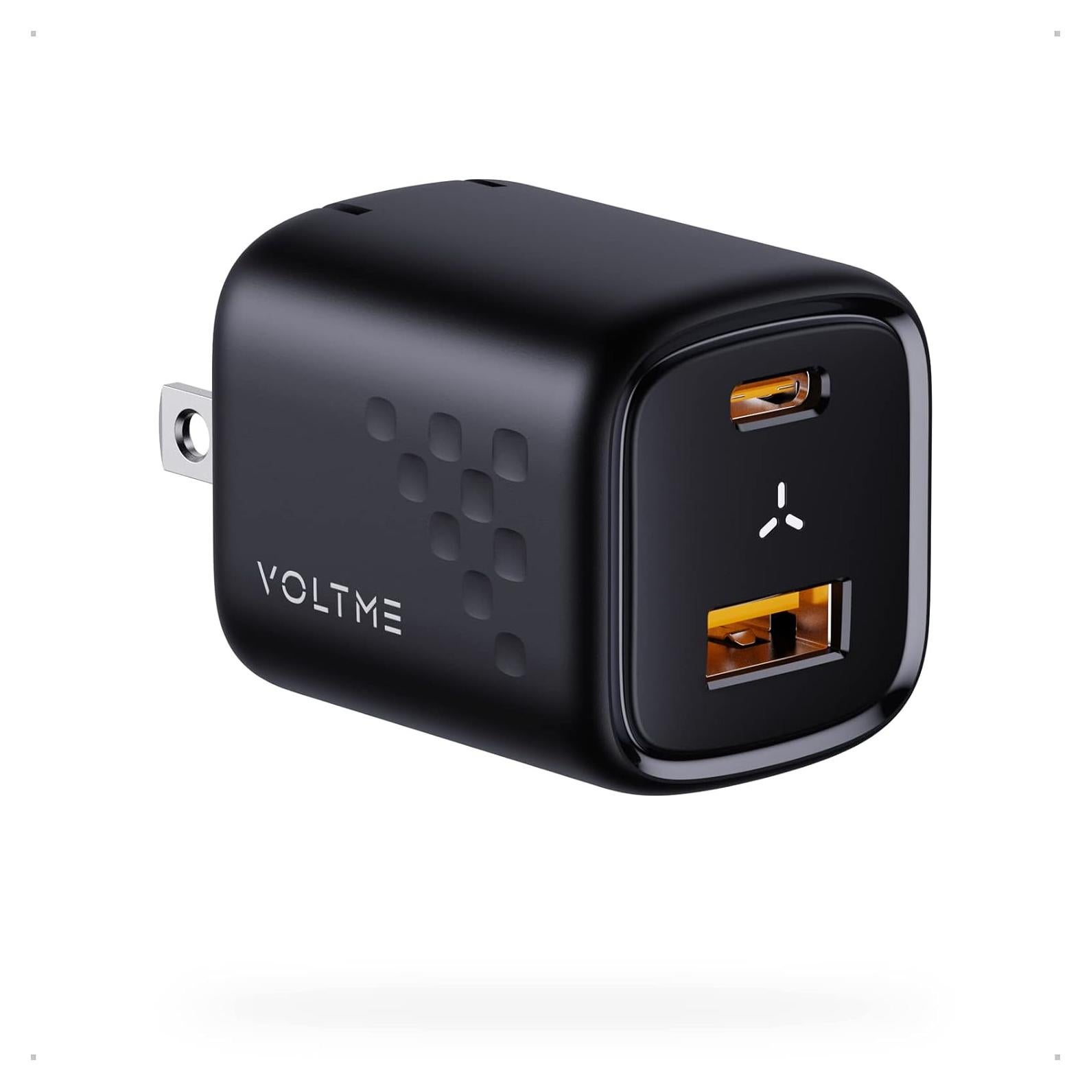 Cargador USB C VOLTME 30W GaN Doble Puerto Plegable Negro