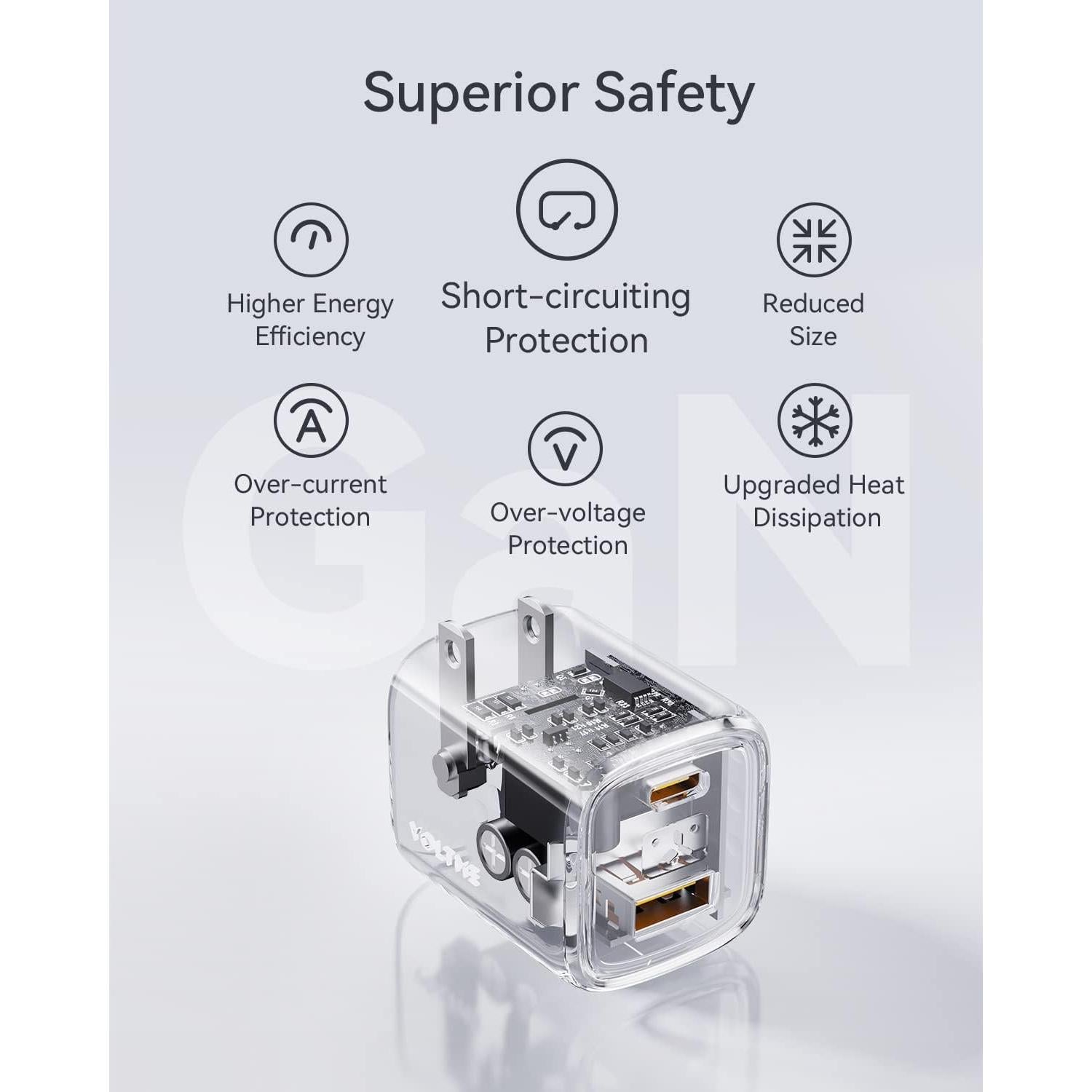 Cargador USB C VOLTME 30W GaN Doble Puerto Plegable Negro