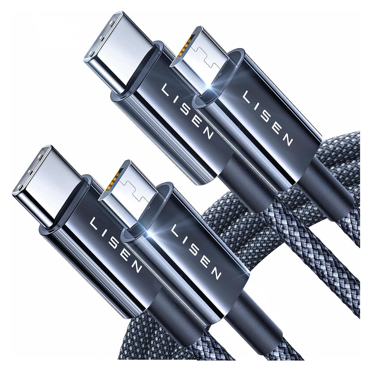 Cable USB C a Micro USB LISEN 1m 2-Pack Carga Rápida 2.4A