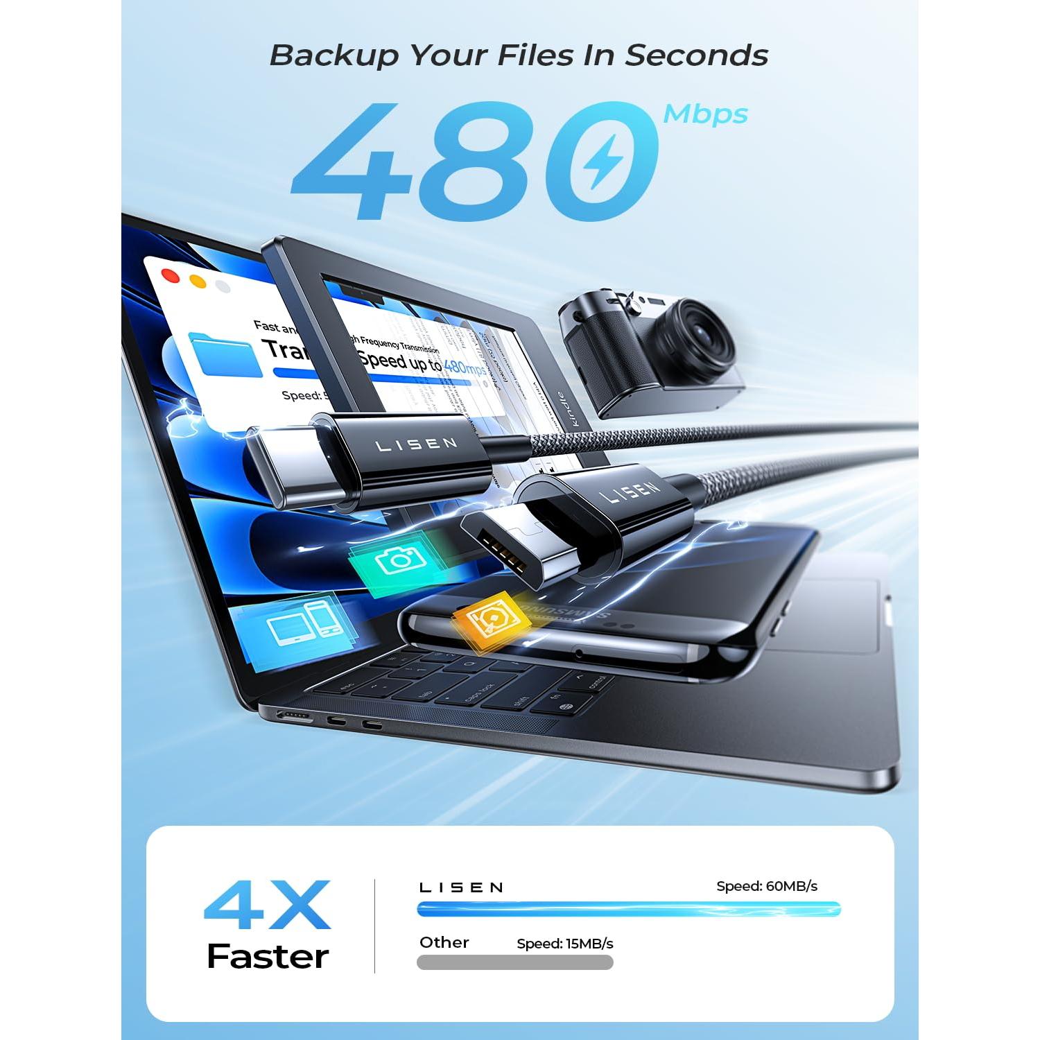 Cable USB C a Micro USB LISEN 1m 2-Pack Carga Rápida 2.4A