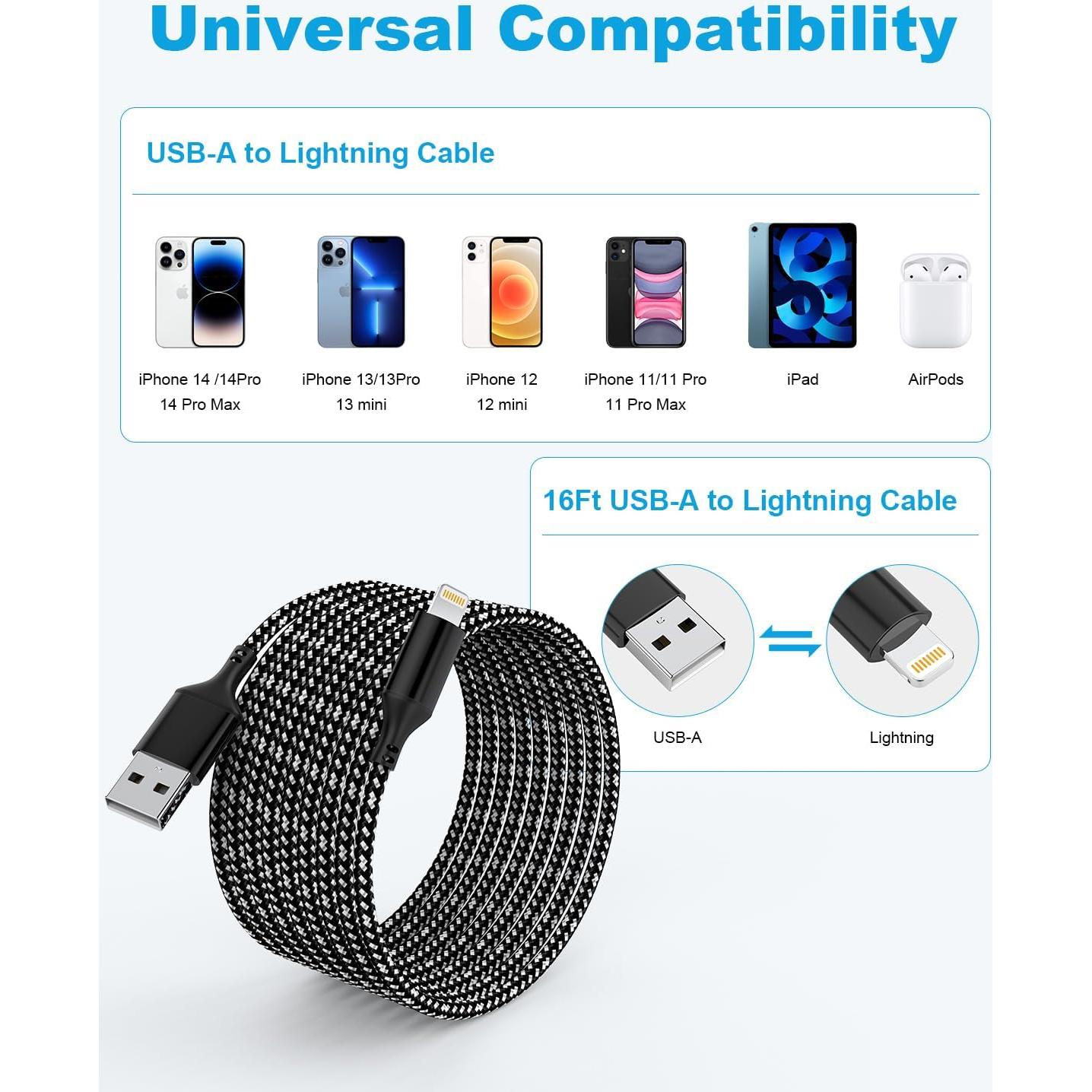 Cable de Carga Extra Largo 6.1 m MFi para iPhone Negro