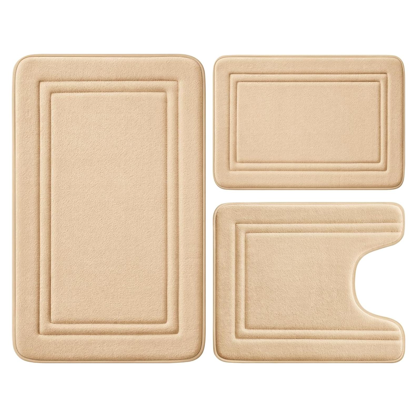 Alfombra de Baño BYSURE 3 Piezas Beige Antideslizante