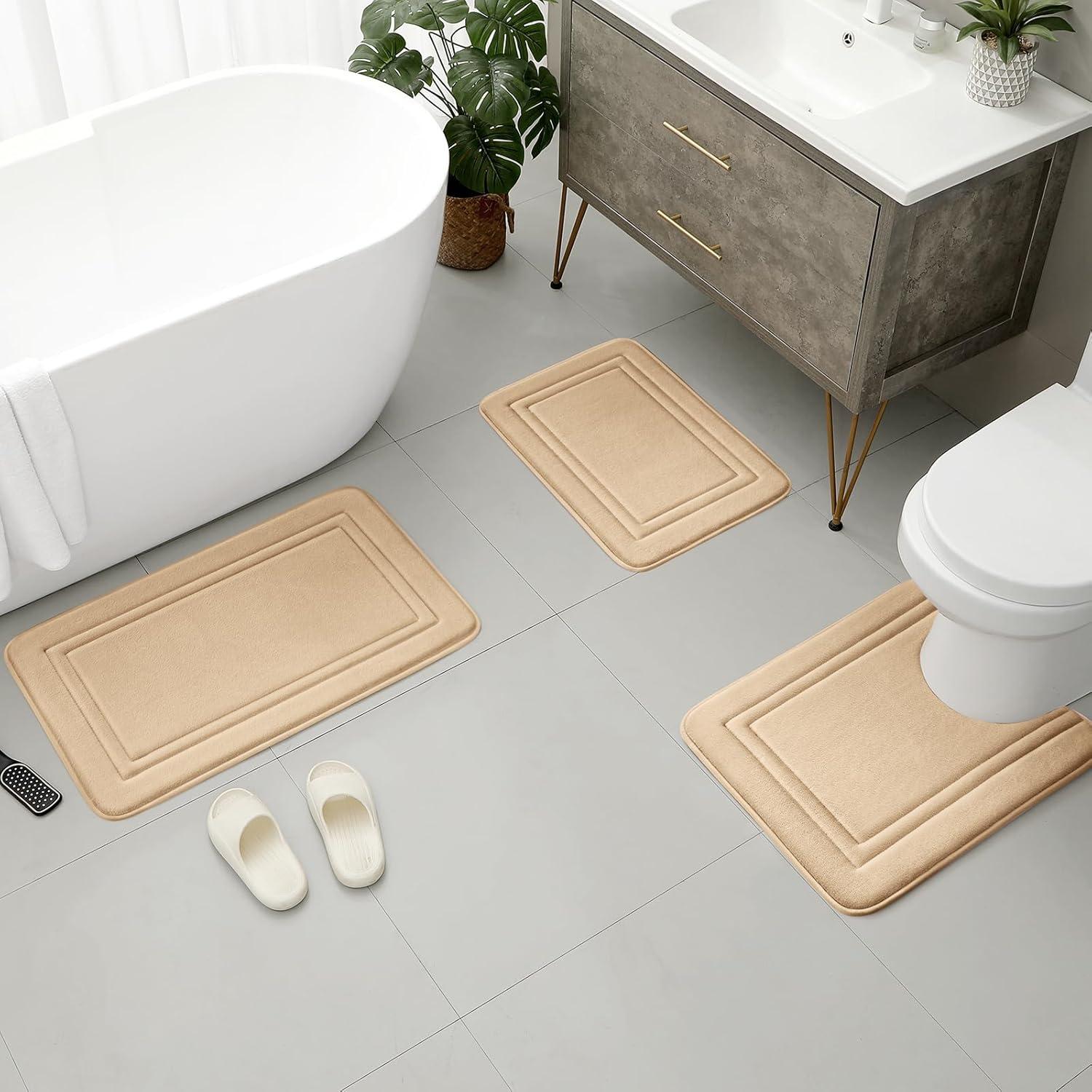Alfombra de Baño BYSURE 3 Piezas Beige Antideslizante