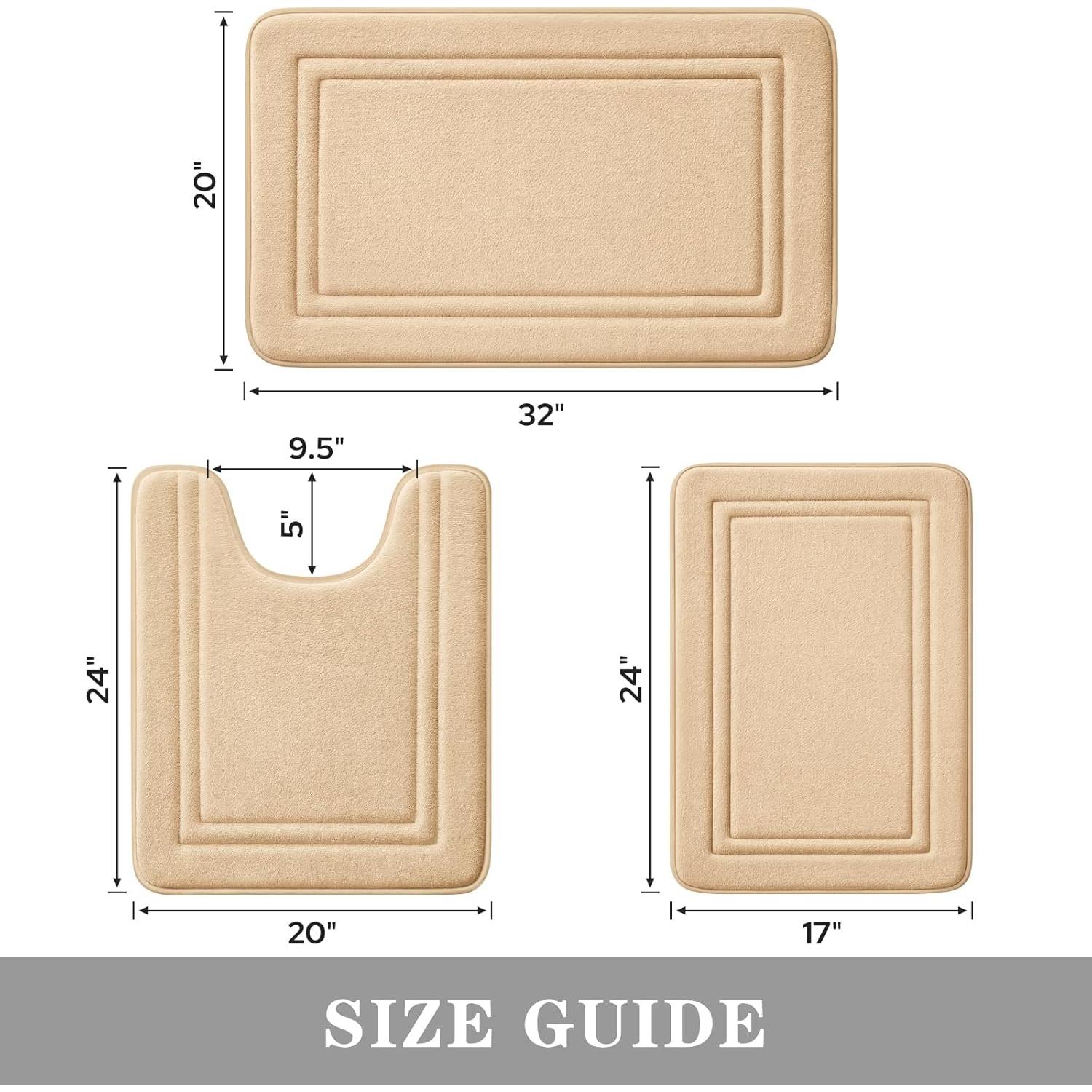 Alfombra de Baño BYSURE 3 Piezas Beige Antideslizante