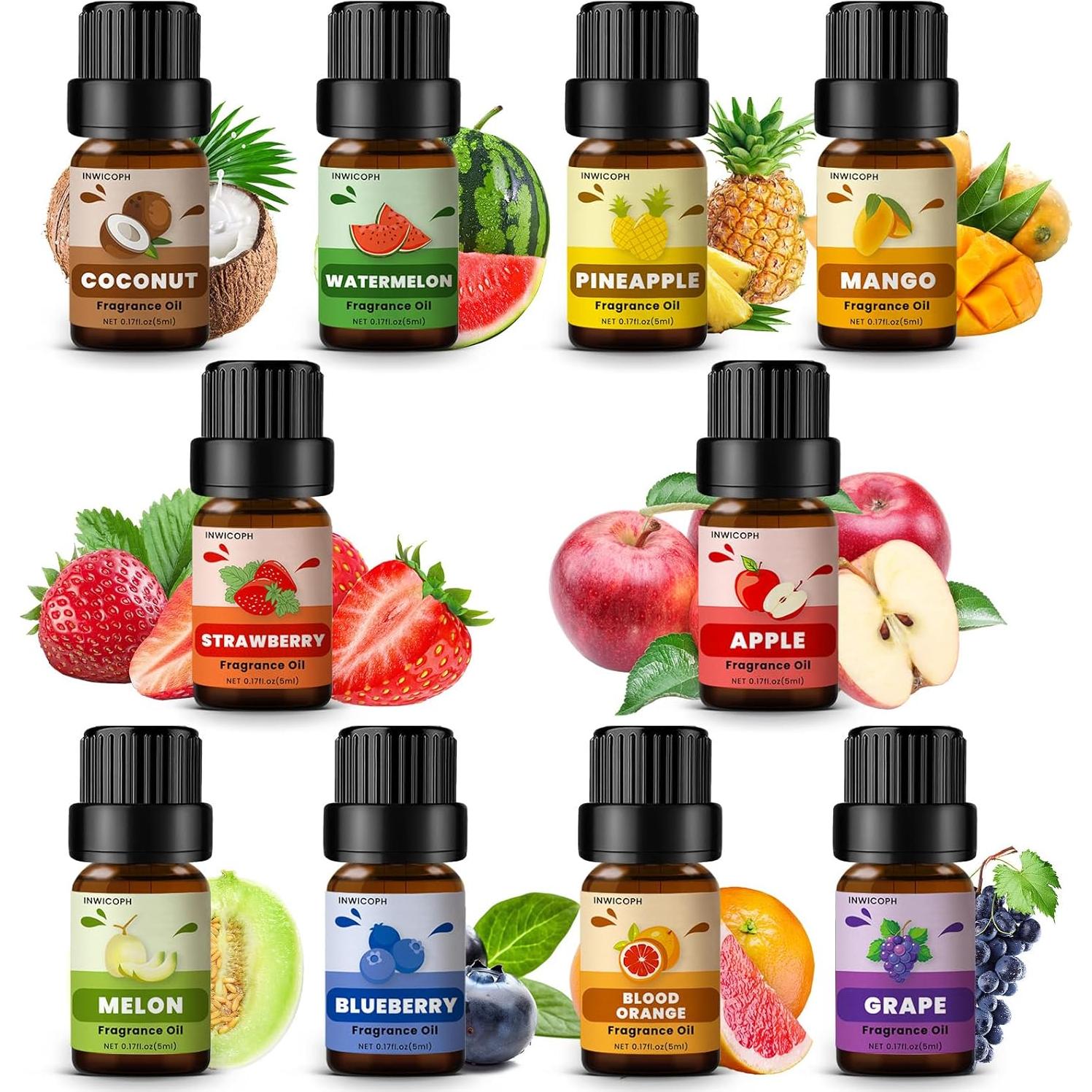 Set de Aceites de Fragancia Afrutada INWICOPH 10x5ml - Arándano, Fresa, Mango, Naranja Sangre