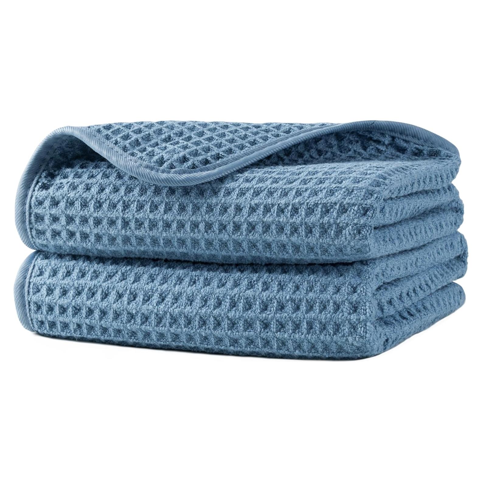 Juego de 2 Toallas de Mano Microfibra Azul Suaves y Absorbentes